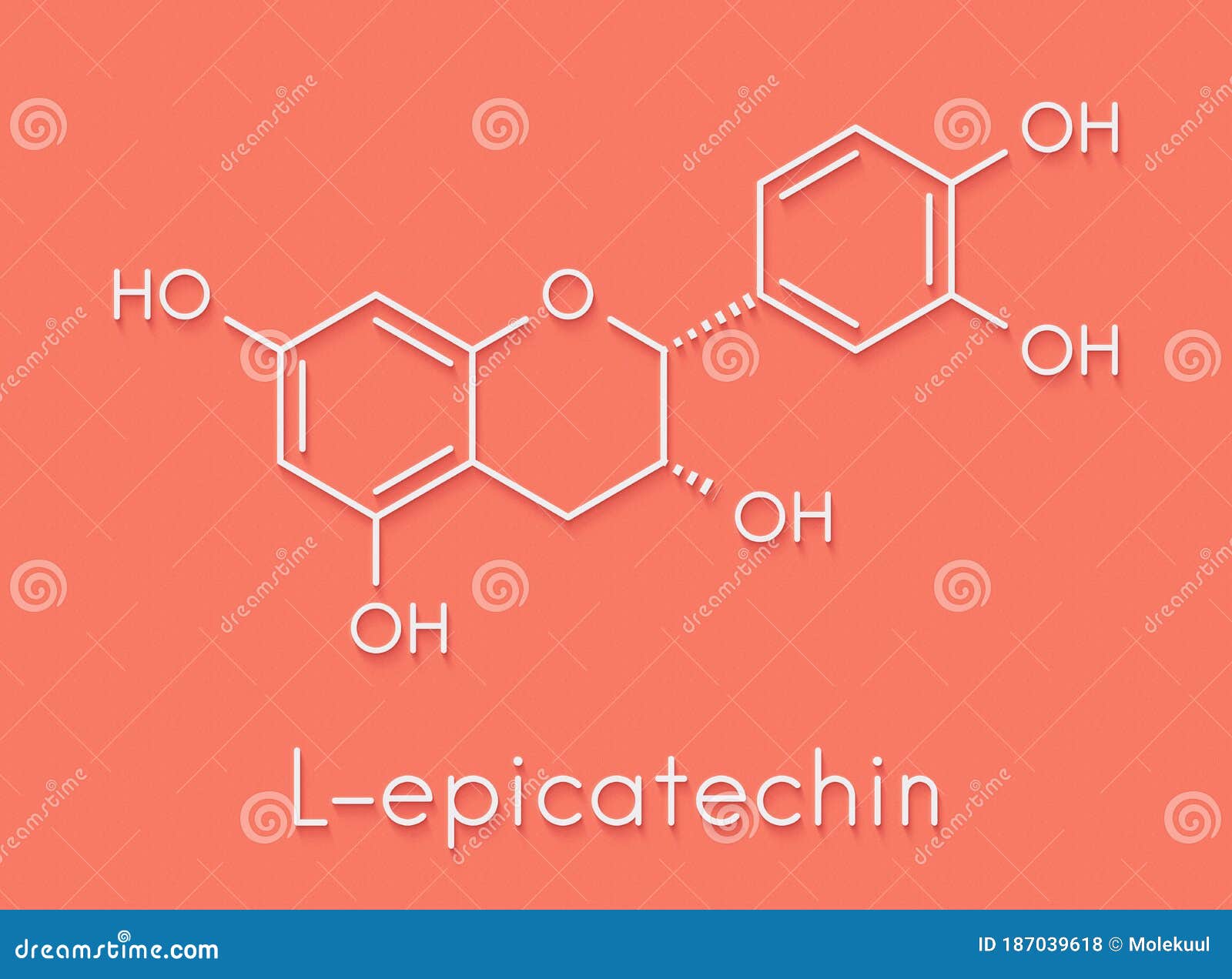 Epicatechin (lepicatechin) Chocolate Flavonoid Molecule. Atoms Are