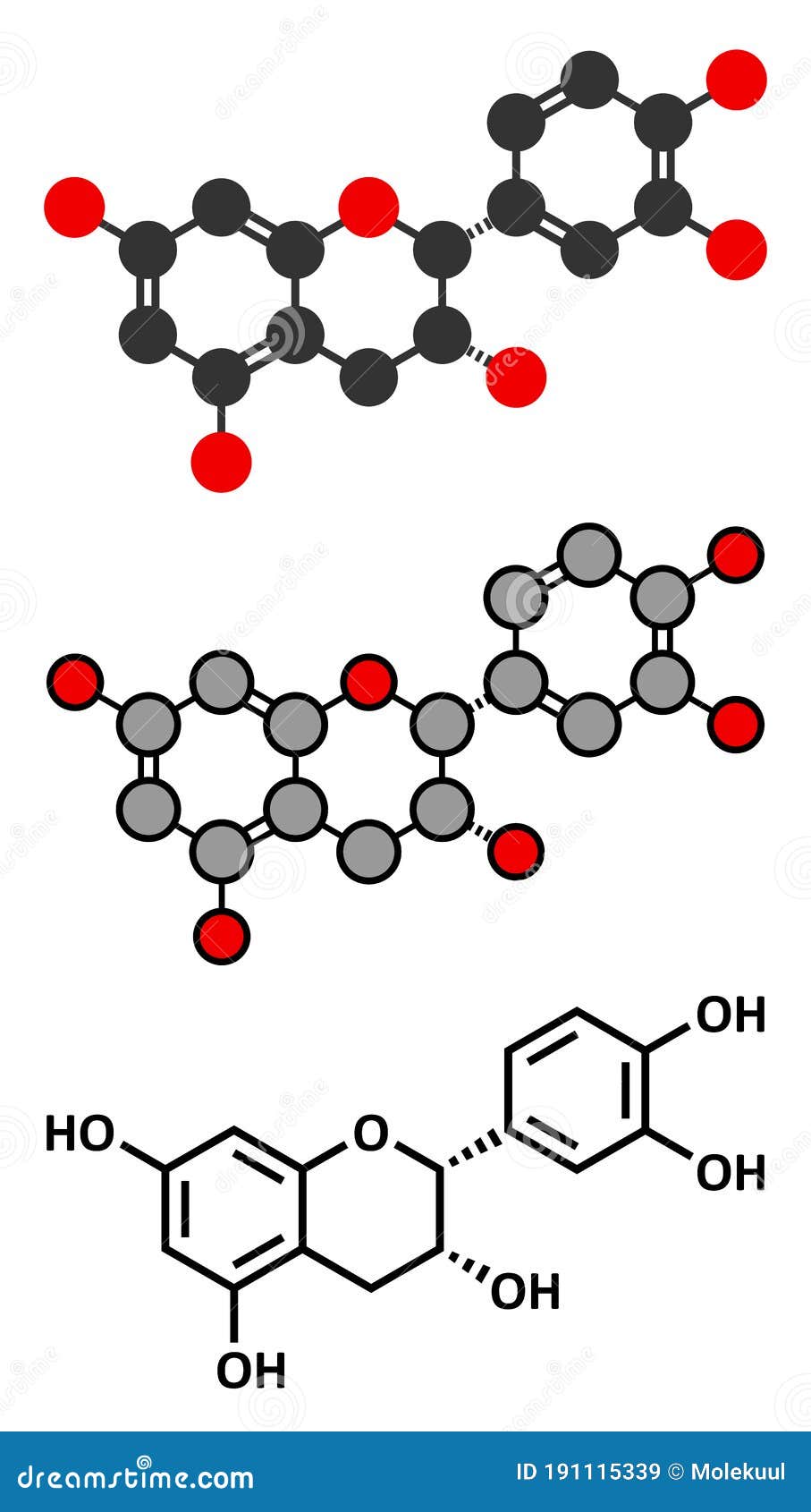 Epicatechin (lepicatechin) Chocolate Flavonoid Molecule Stock Vector