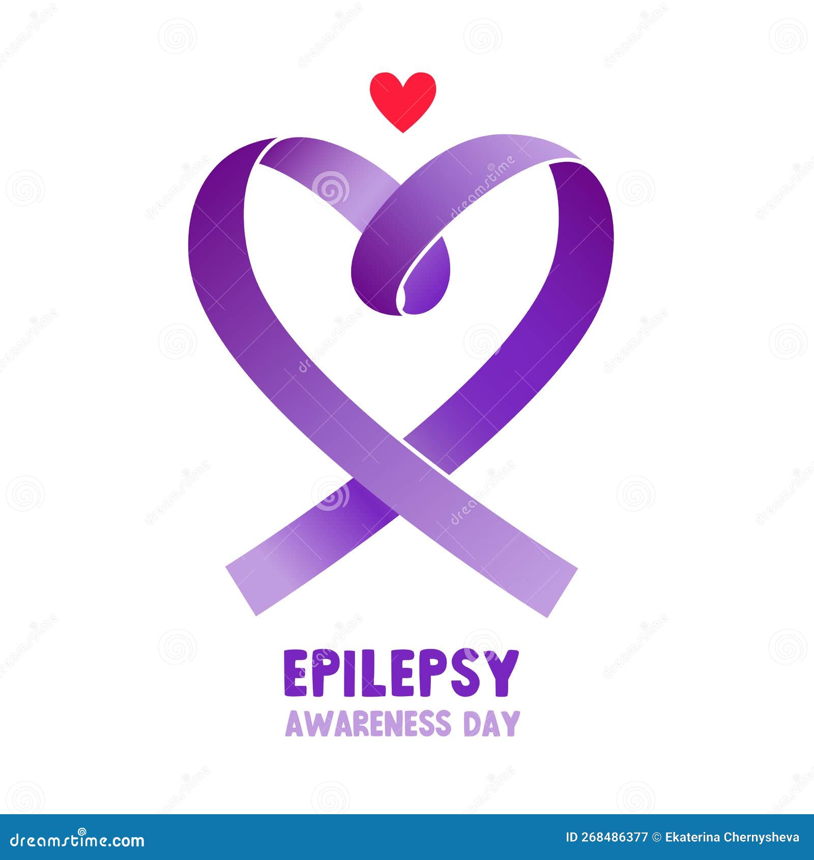 Epilepsy Awareness Day. Purple Ribbon in the Shape of a Heart. Stylish