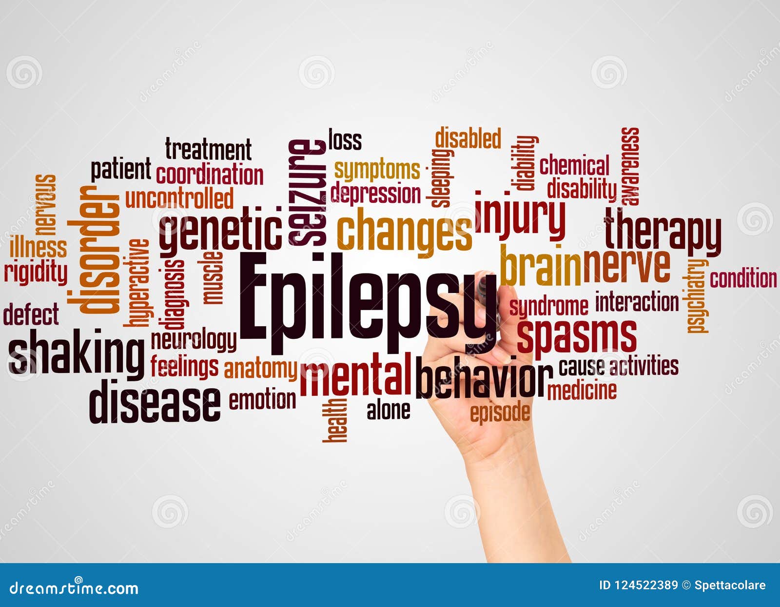 epilepsy word cloud and hand with marker concept