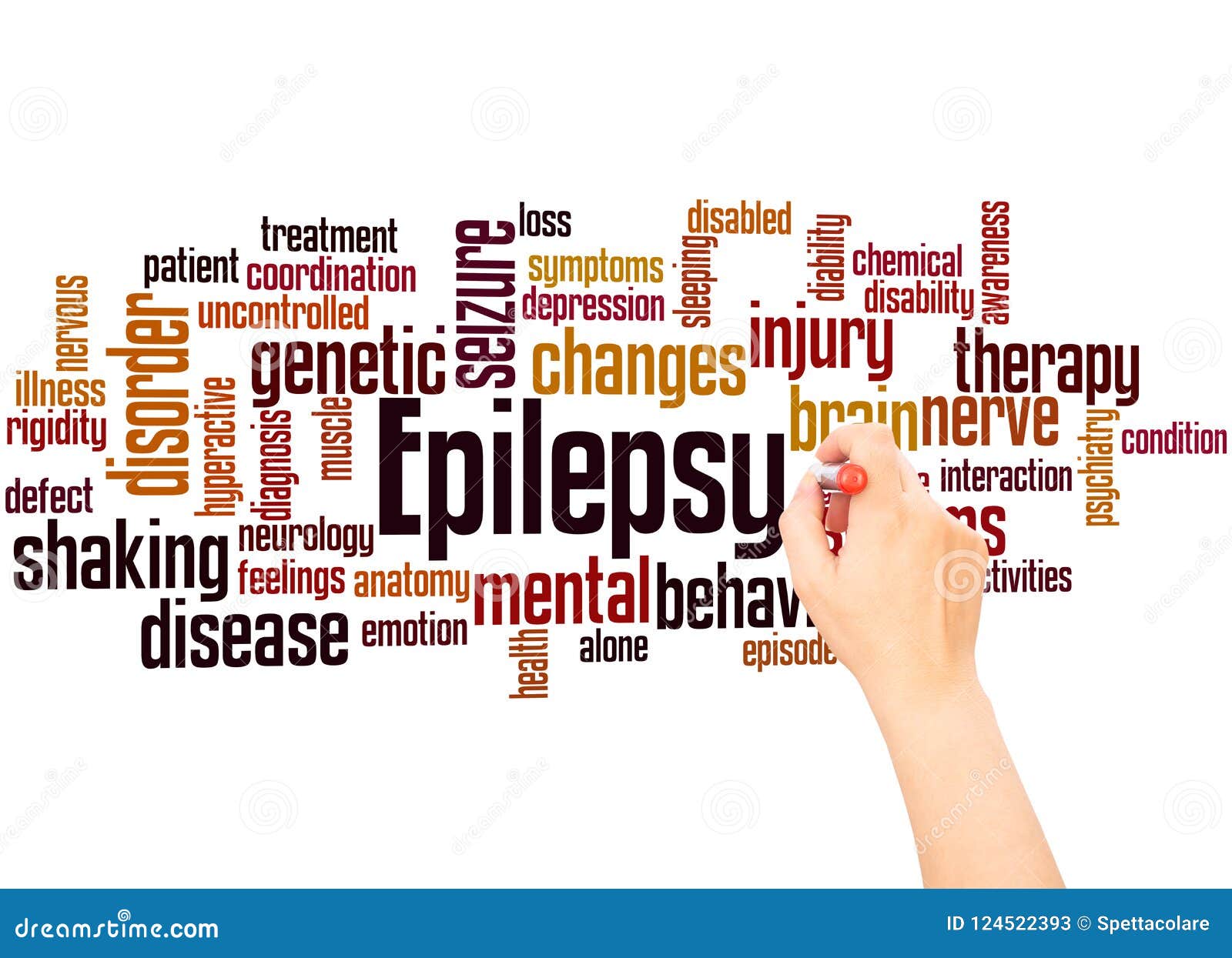 epilepsy word cloud and hand writing concept