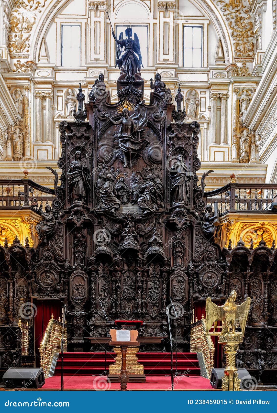 episcopal throne in the area of the choir stalls of the mosque-cathedral of cordoba in spain.