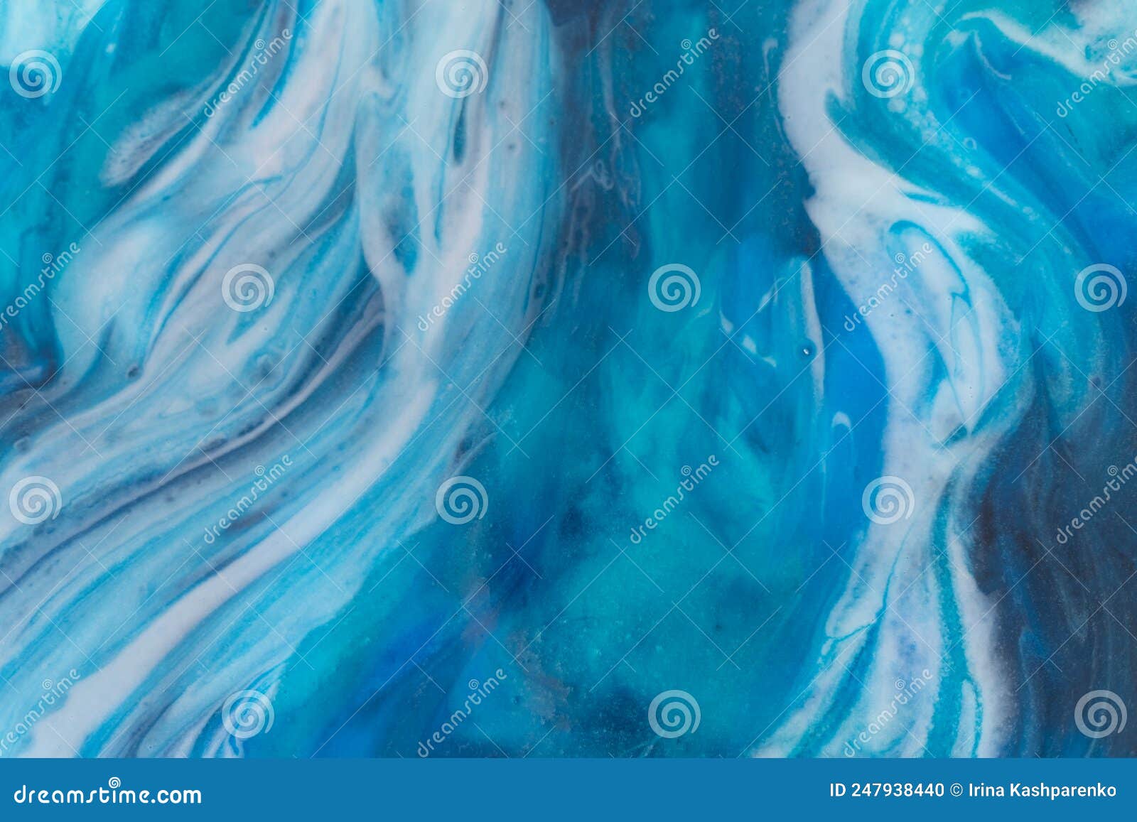 Epoxy Resin Art. Texture of Blue and White Paint. Fluid Art, Kintsugi
