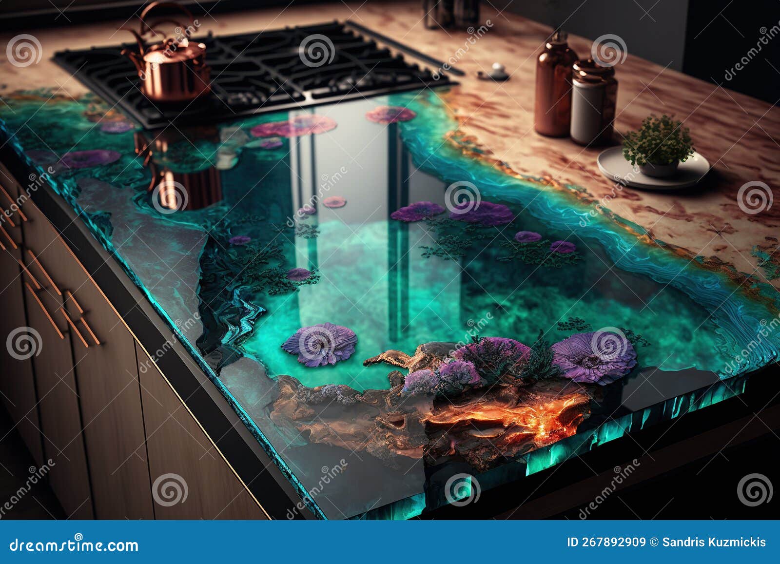 Epoxy Resin Kitchen Countertops. Generative AI Stock Image Image of