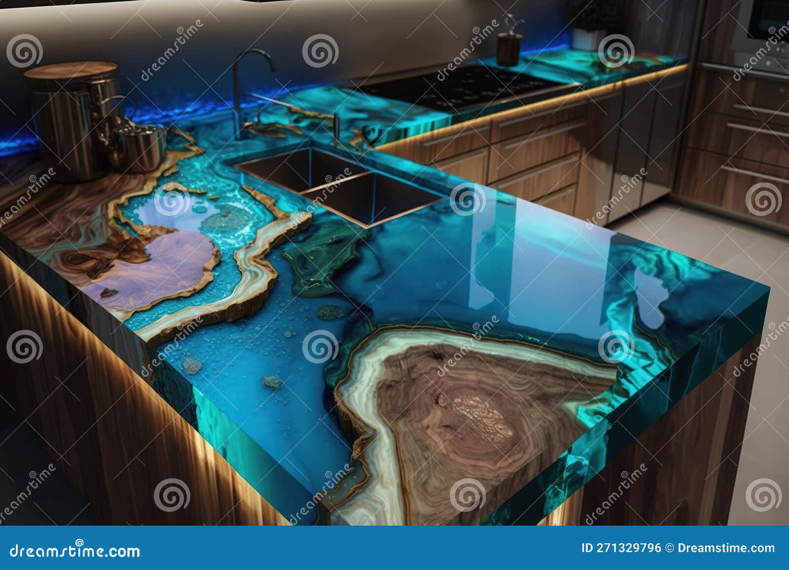 Epoxy Resin Kitchen Countertops. Generative AI Stock Illustration