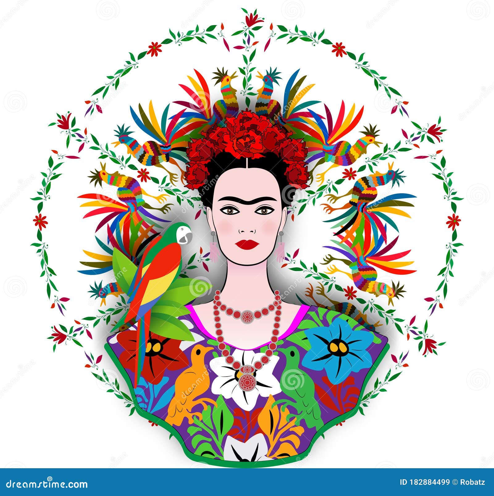 Frida Kahlo Vector Portrait , Young Beautiful Mexican Woman with a ...