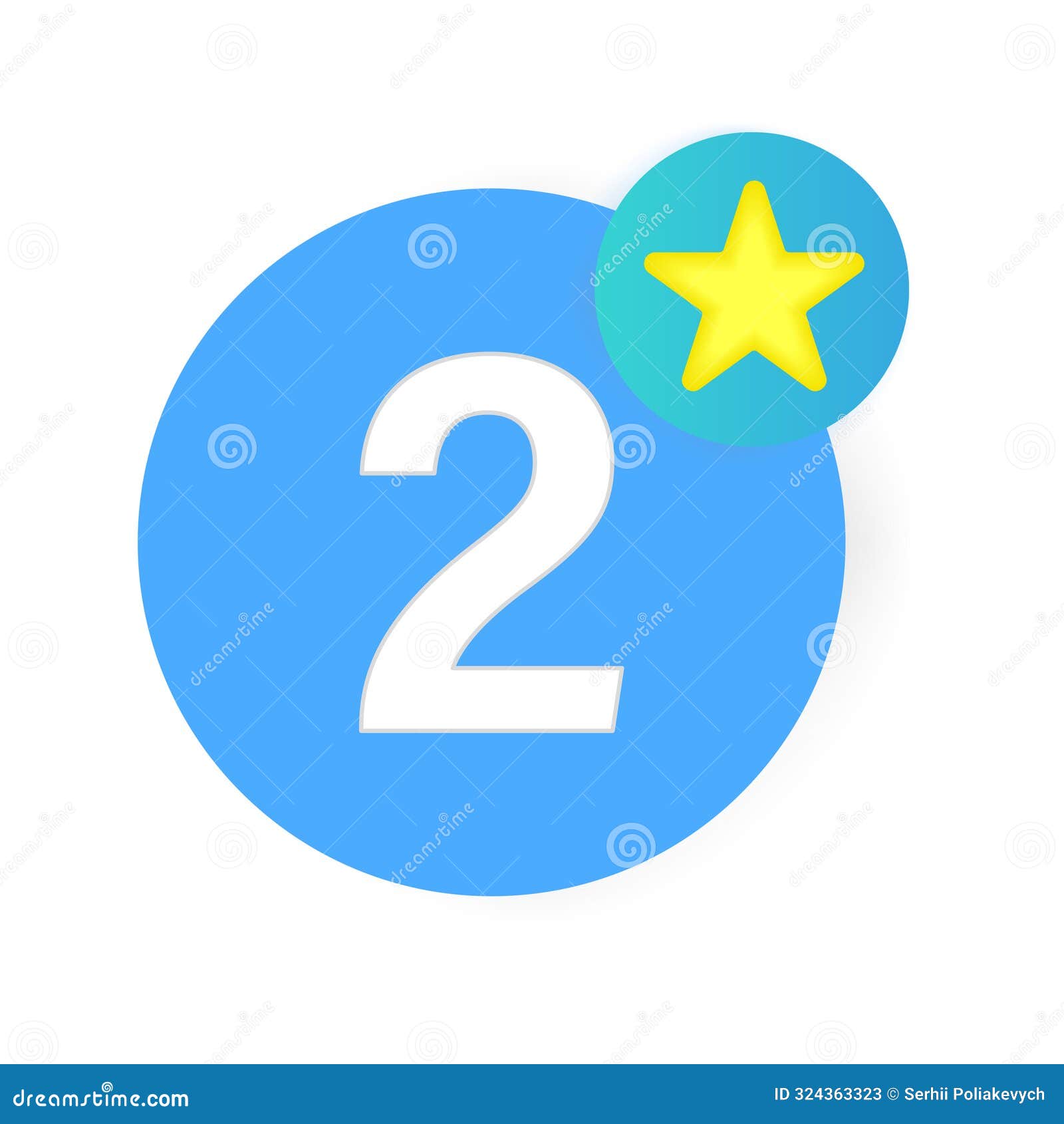 数字2图标. 黄星徽章. 亮蓝色圆圈. 矢量符号. 向量例证. 插画包括有编号, 突出, 高亮度显示- 324363323