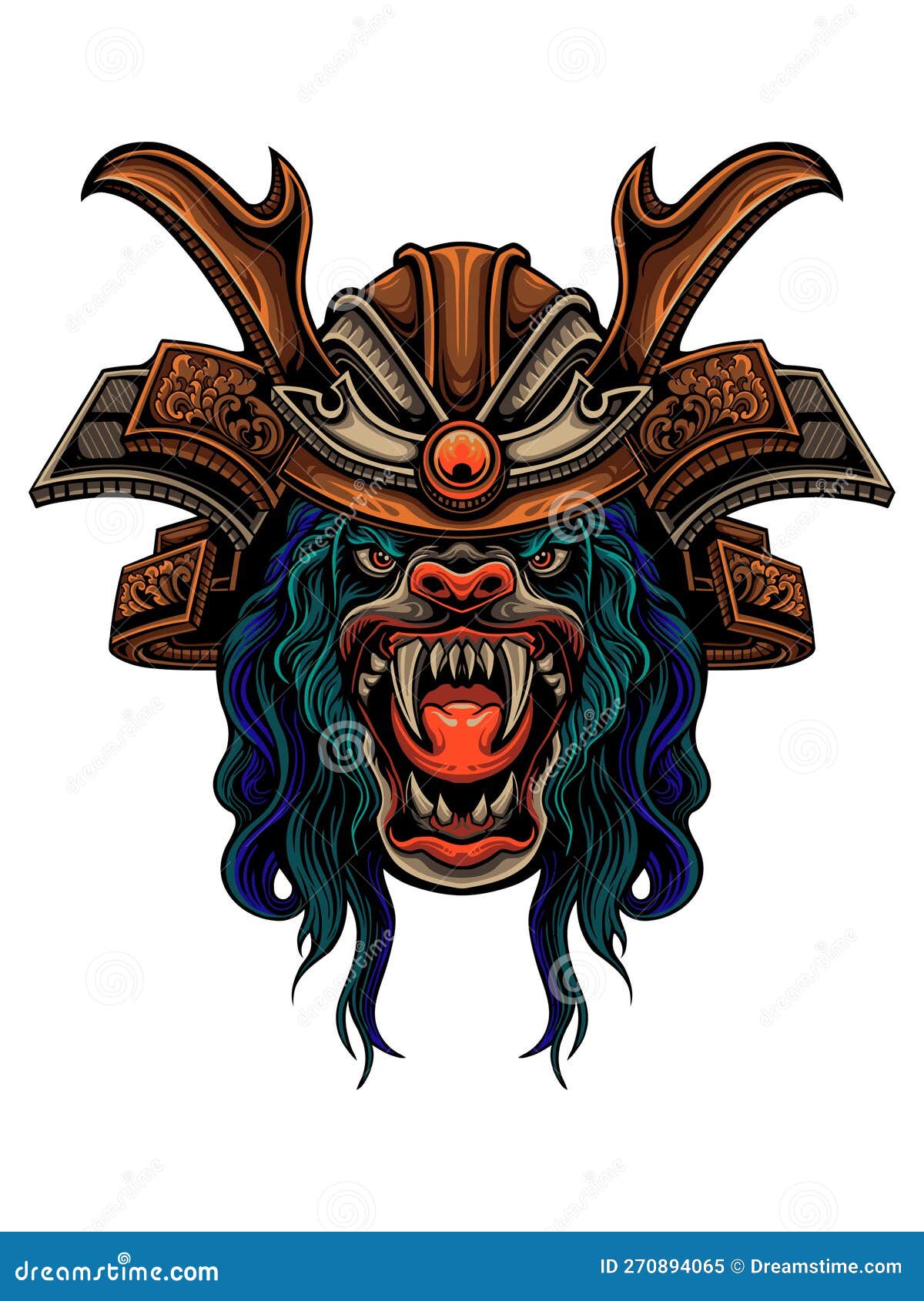 Japanese Samurai Shogun Masks Design Stock Illustration - Illustration ...