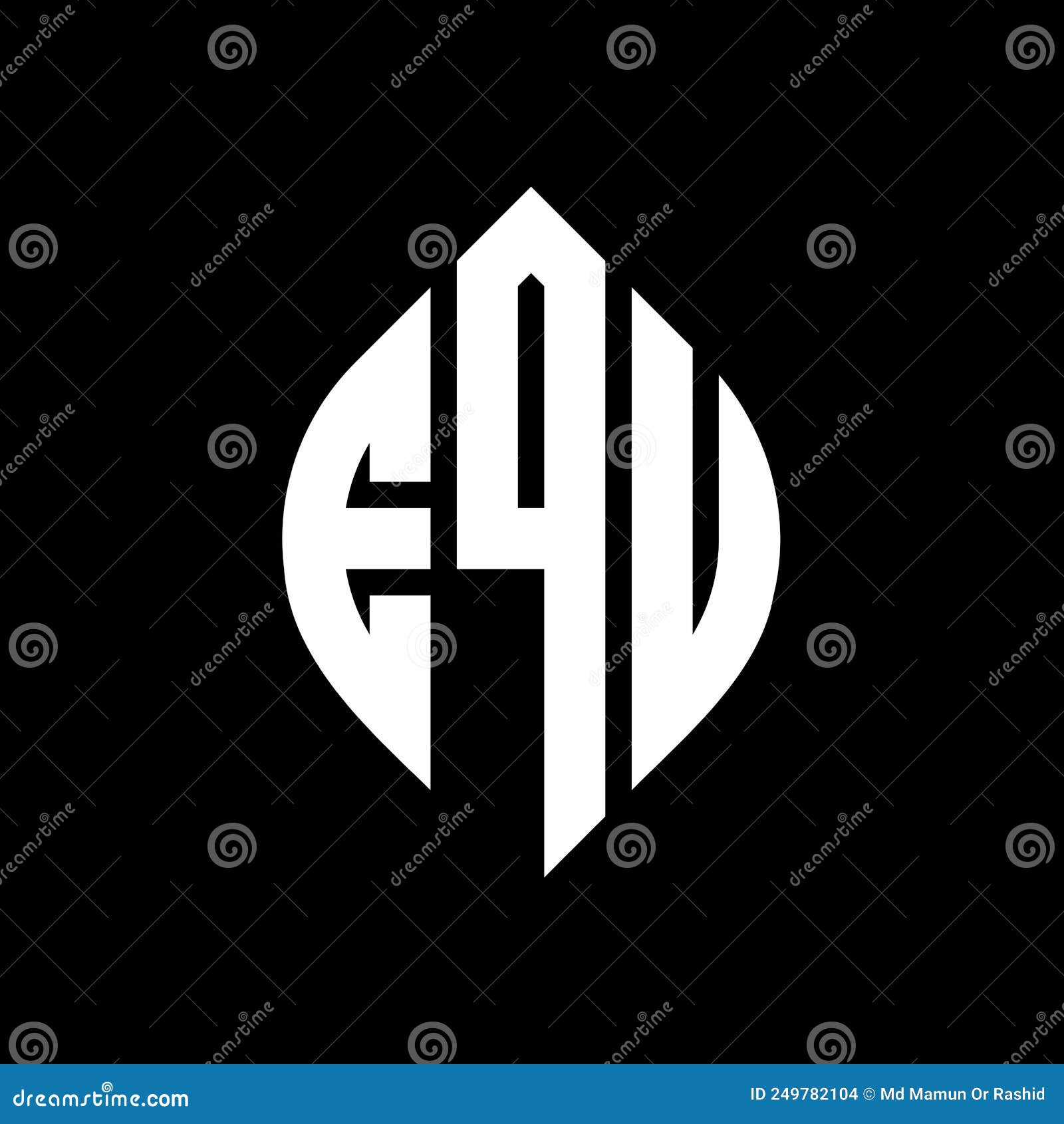 equ circle letter logo  with circle and ellipse . equ ellipse letters with typographic style. the three initials form a
