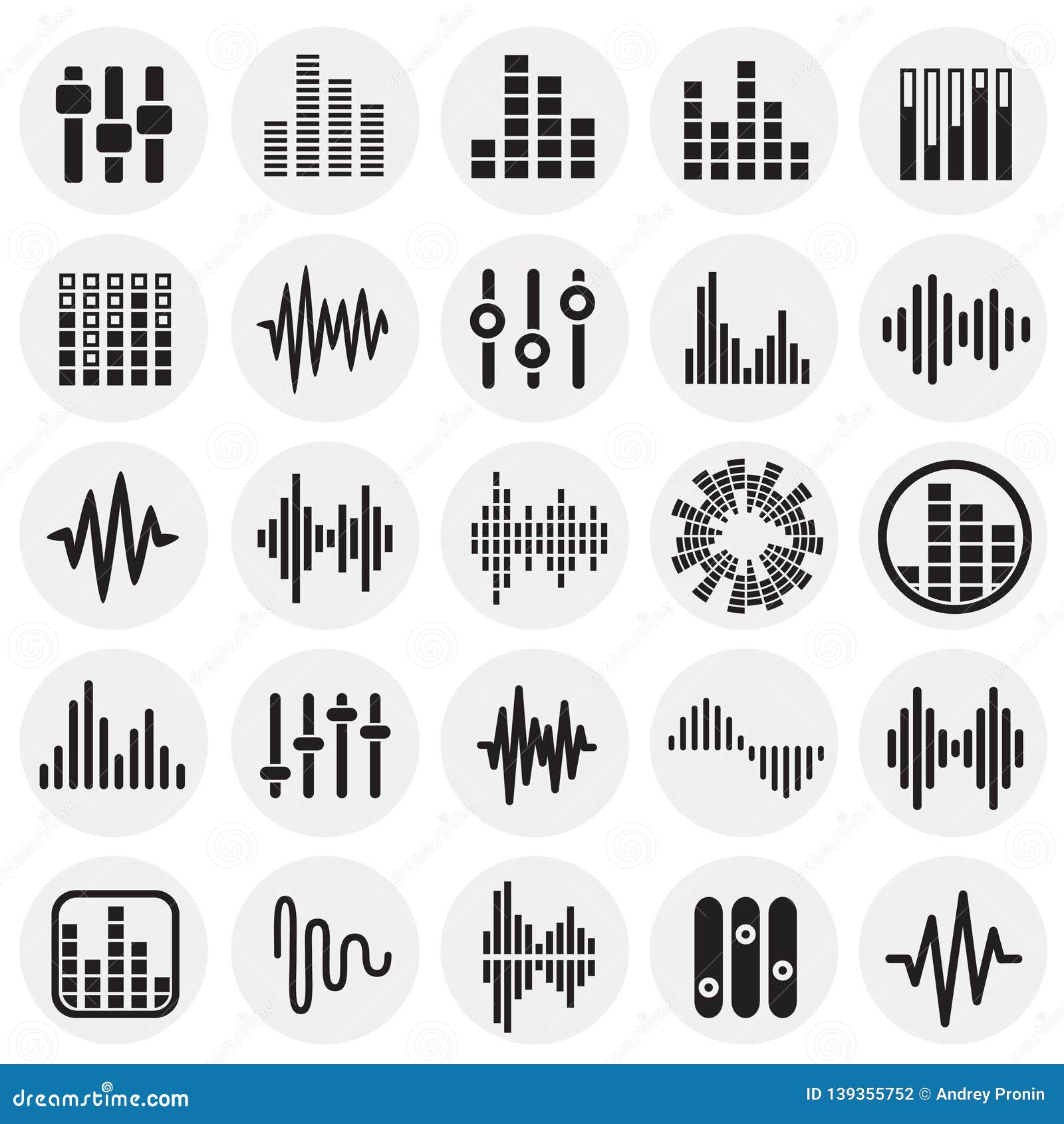 Equalizer Icons Set on Circles Background for Graphic and  Design