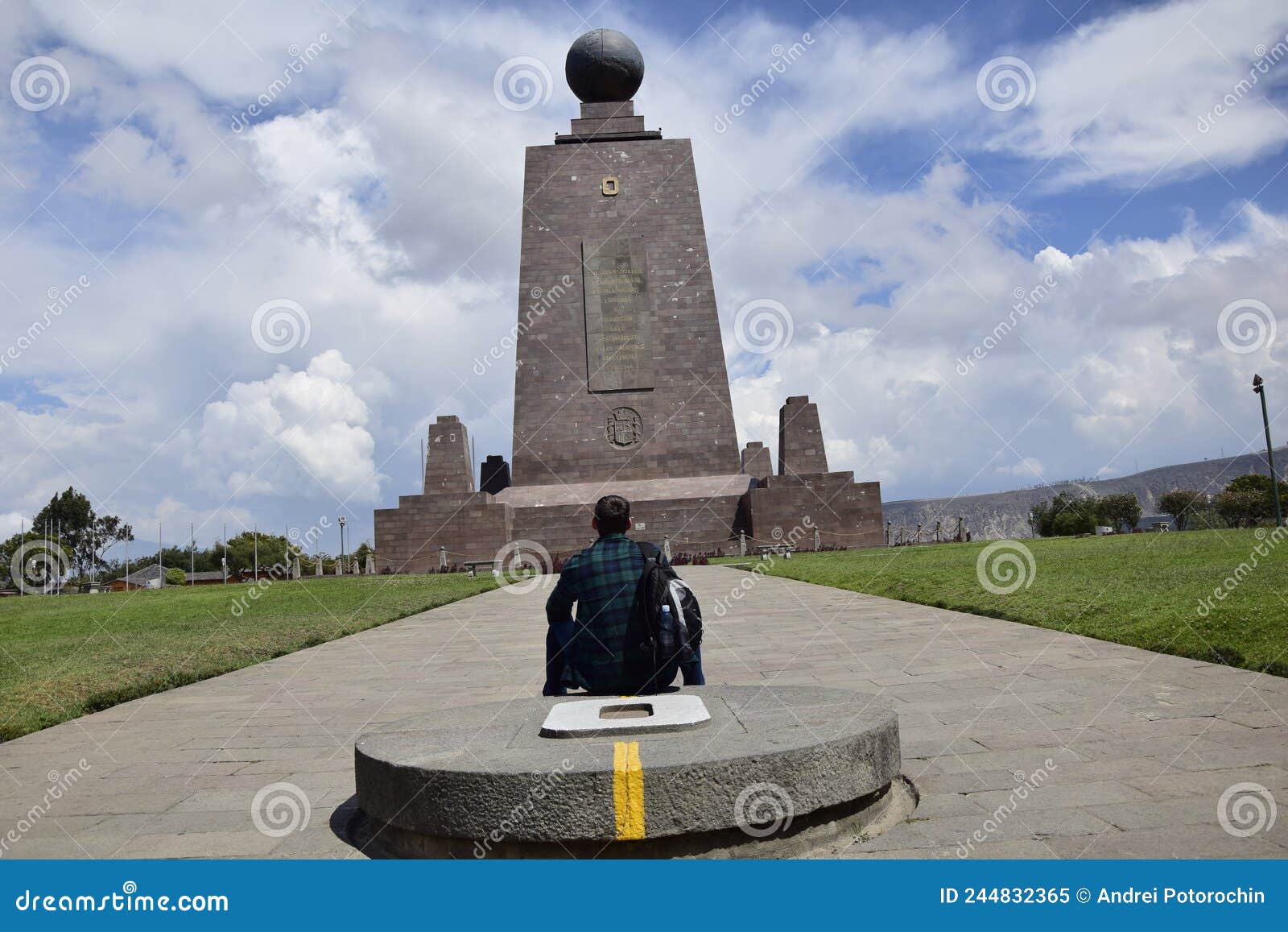 equator line in mitad del mundo (middle of the world) monument near quito