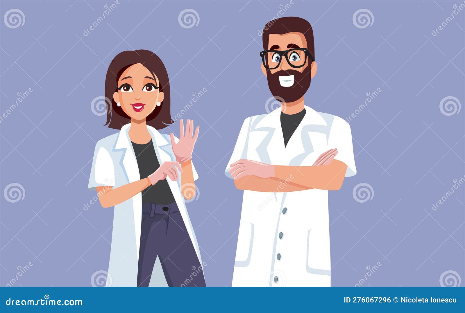 Desenhos Animados Médico Personagem Equipe Conjunto Vetor