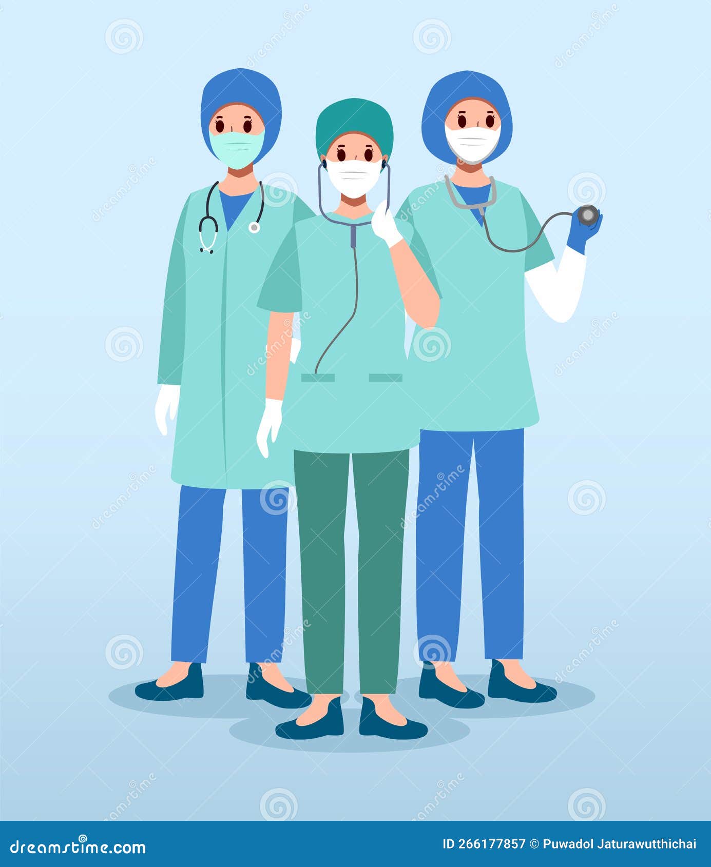 Médicos da equipe médica e assistente de enfermeira personagens de desenhos  animados vector