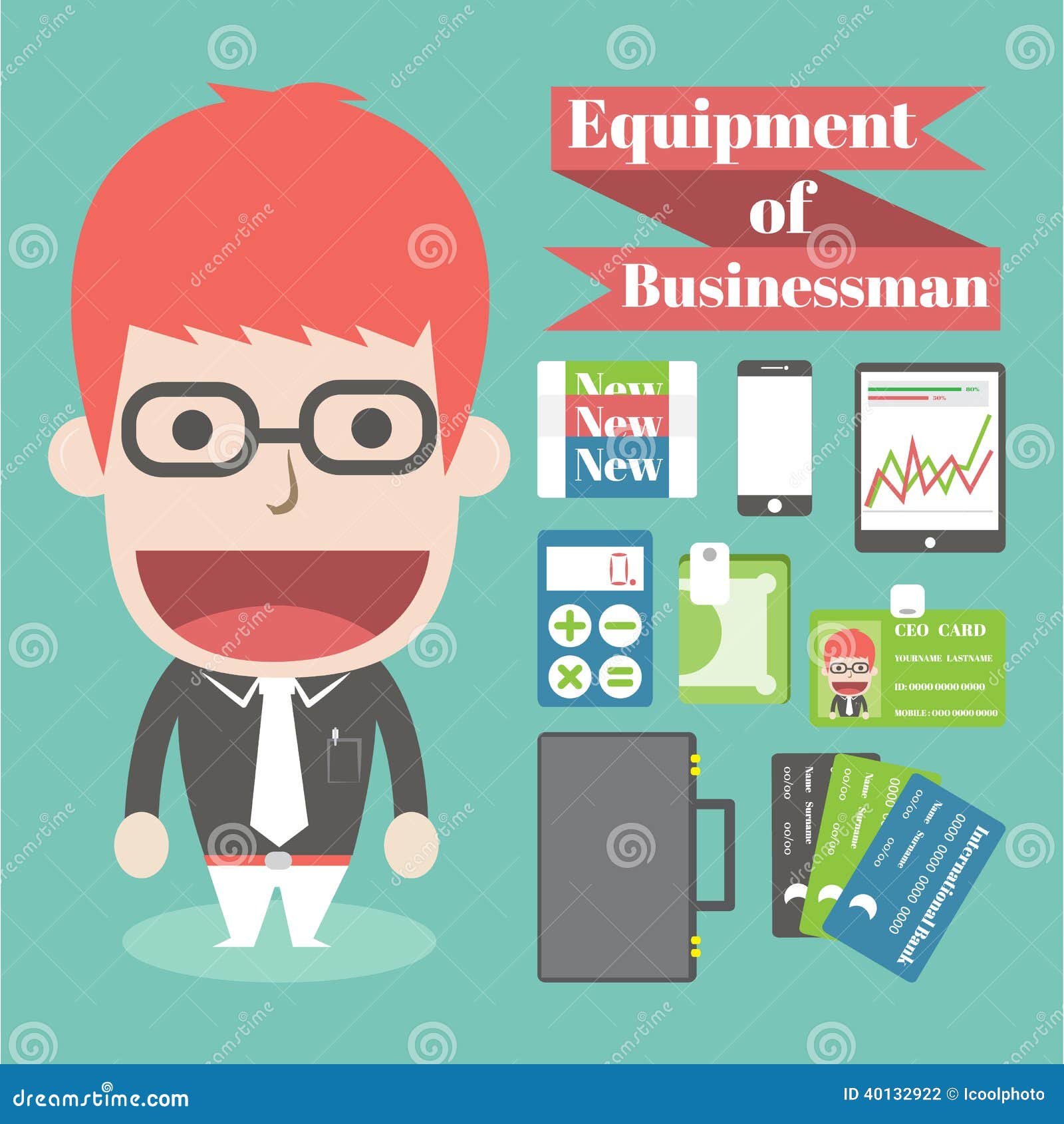 Equipment of businessman stock vector. Illustration of technology