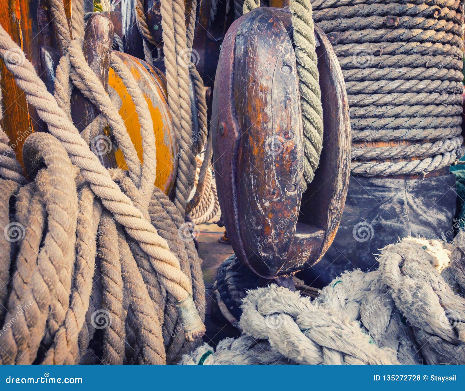 Equipment on the Deck of an Old Sailing Ship Stock Photo Image of