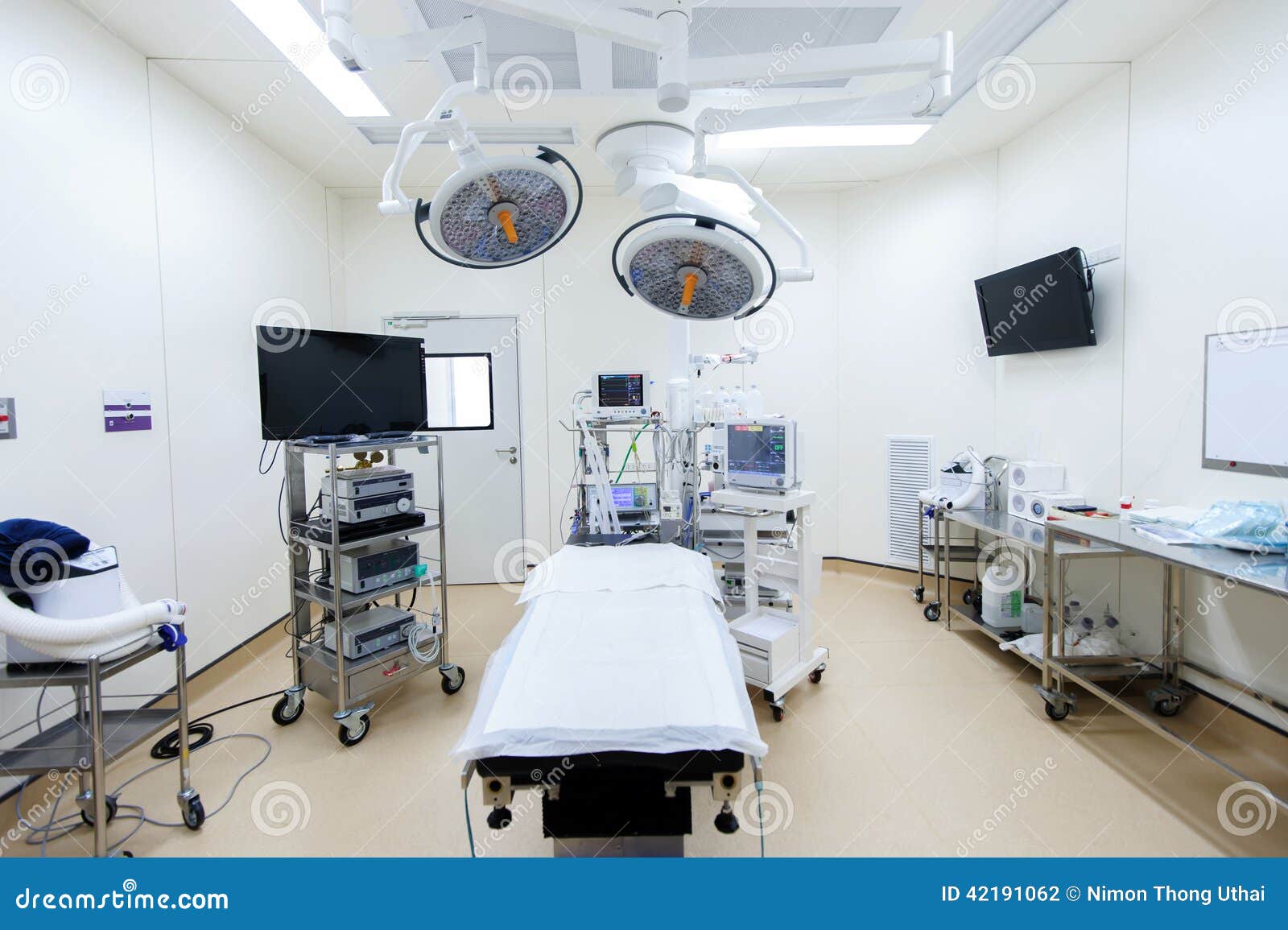 Equipment and Medical Devices in Modern Operating Room Stock Photo
