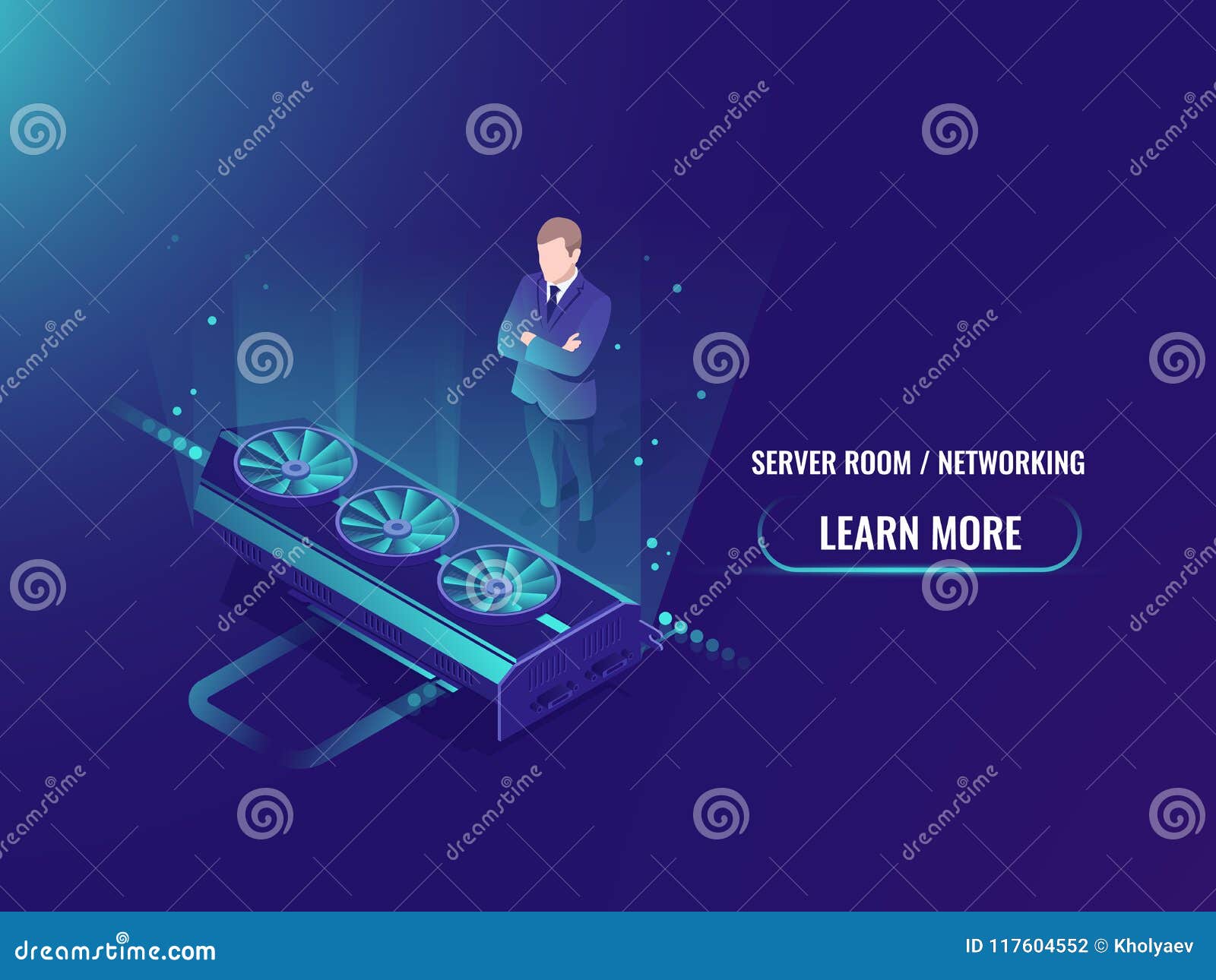 Equipment Power Rent Isometric Mining Server Room Neon Style, Vector