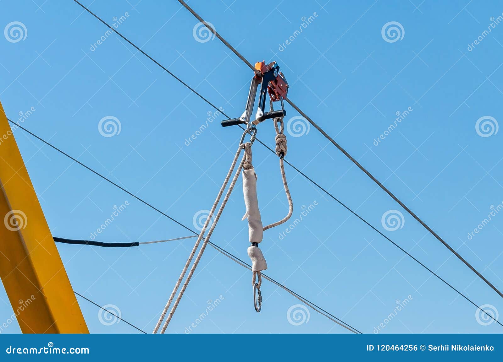 Equipment for Safe Trolling on a Steel Cable. Zipline Stock Photo Image of feat, human 120464256