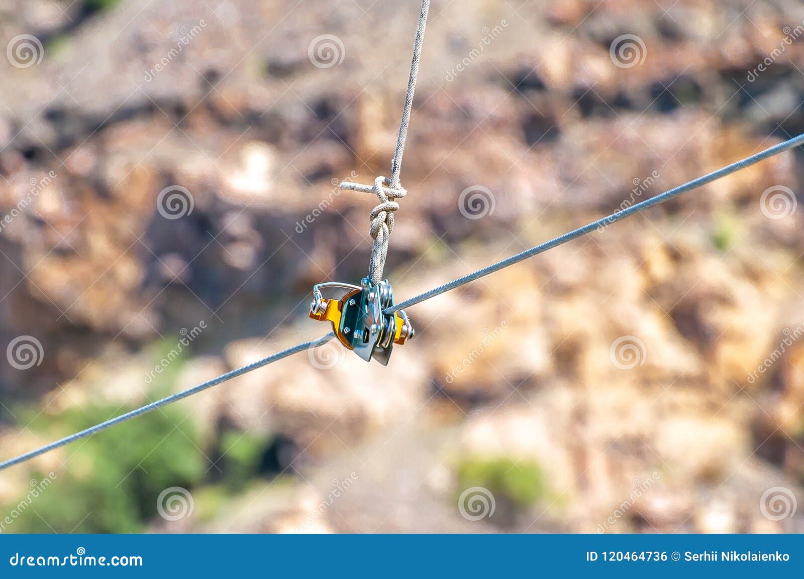 Equipment for Safe Trolling on a Steel Cable. Zipline Stock Photo Image of action, rope 120464736