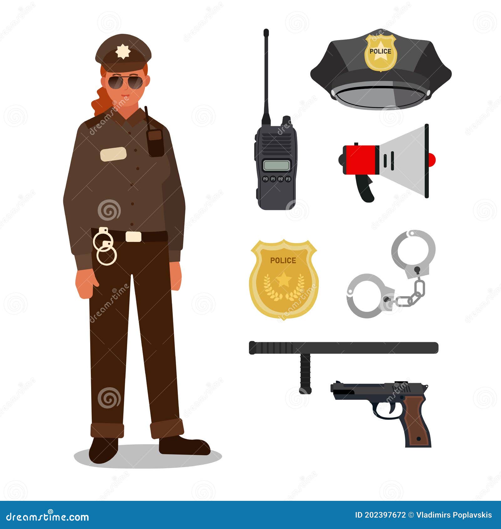 Equipo Básico Personal De La Funcionaria Ilustración del Vector -  Ilustración de poli, oficial: 202397672