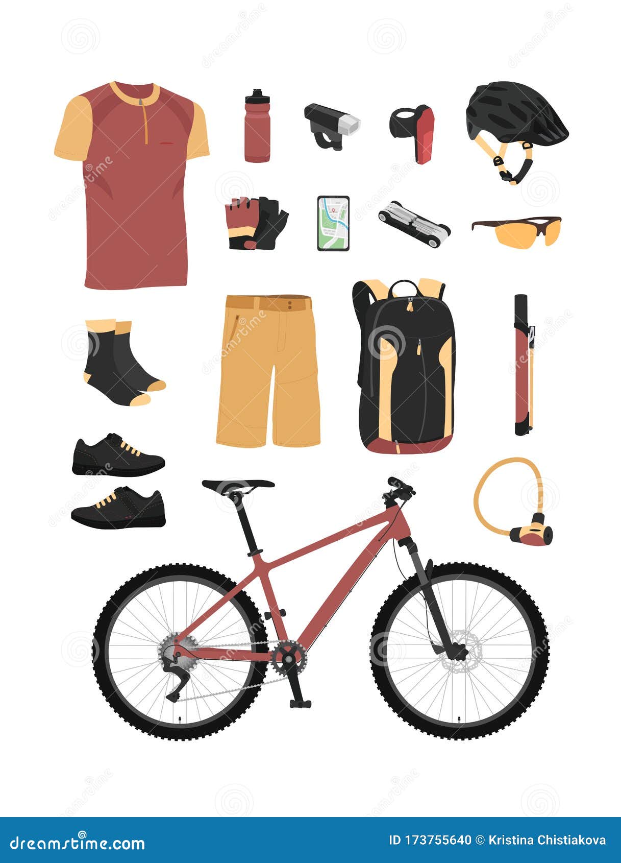 Equipo De Cola Dura Para Bicicletas De Montaña Y Accesorios Ilustración De  Vector De Color Ilustración del Vector - Ilustración de accesorios,  endecha: 173755640