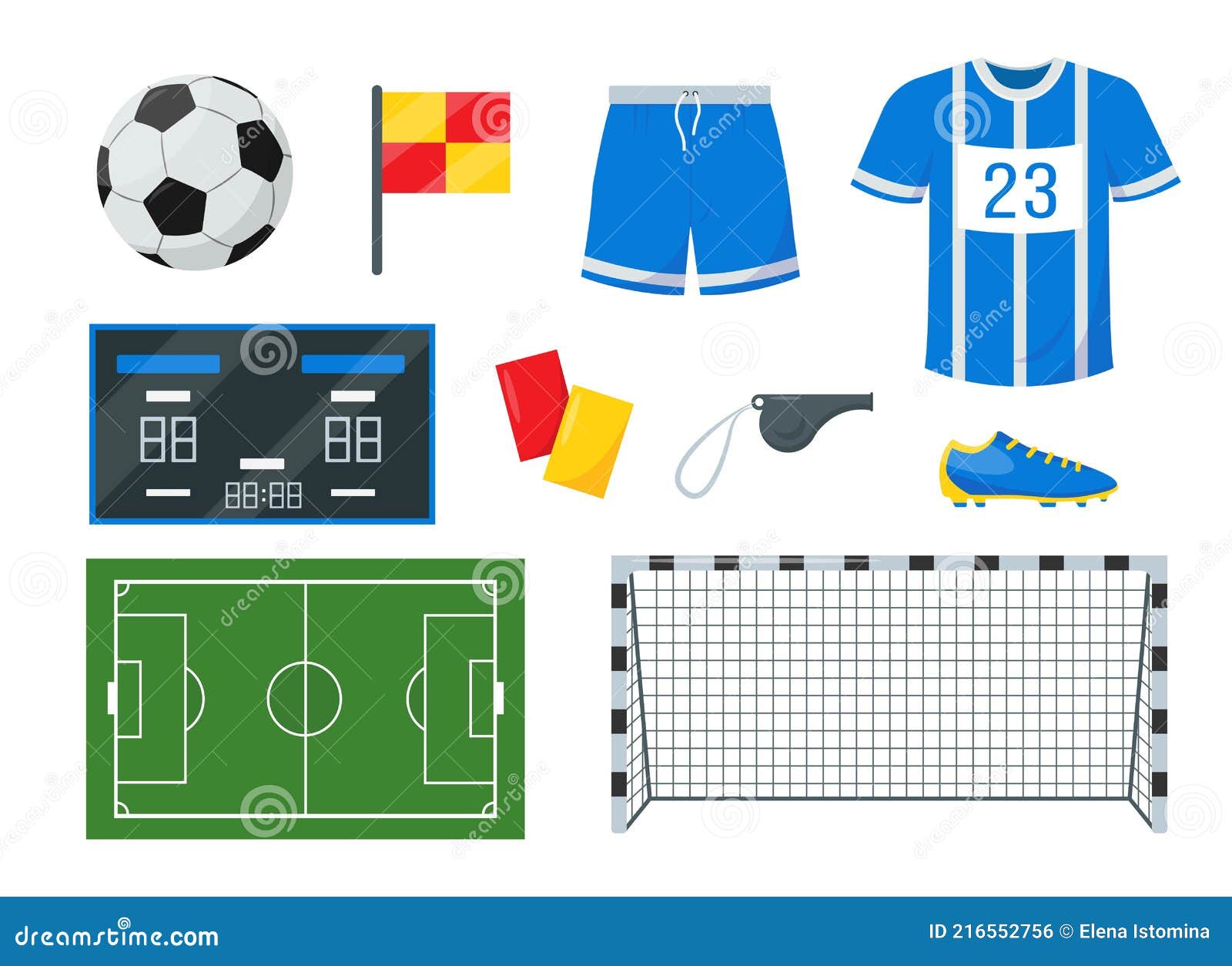 Equipo De Fútbol. Elementos Y Accesorios Deportivos Stock de ilustración -  Ilustración de aislado, marcador: 216552756