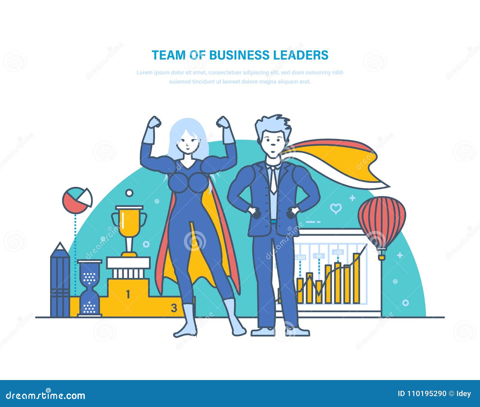Equipo De Líderes Empresariales Personajes De Dibujos Animados De  Superheros Hombre De Negocios Acertado Stock de ilustración - Ilustración  de divertido, gente: 110195290