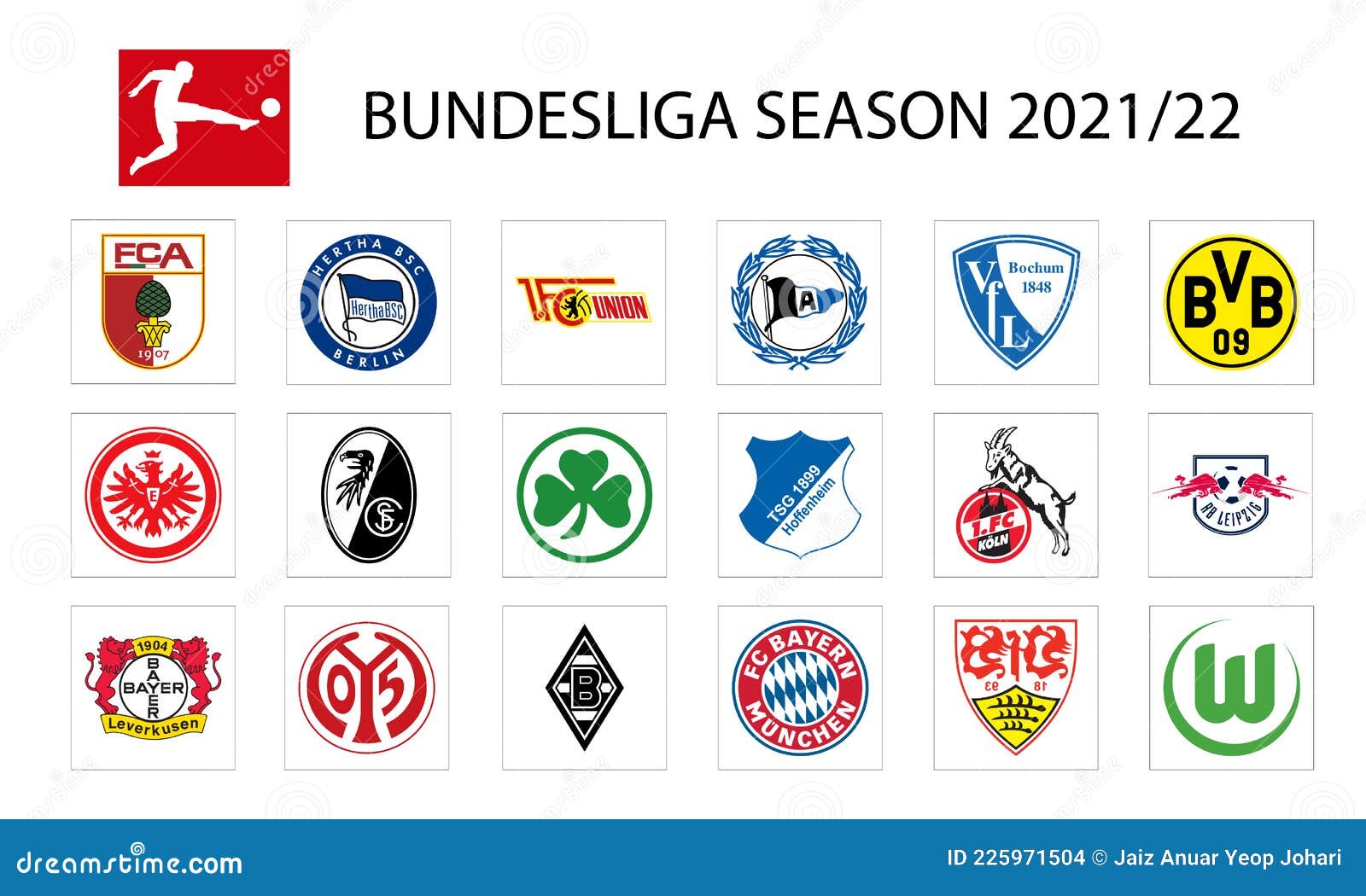 Equipos Alemanes Bundesliga Compitiendo En La Temporada 2021 2022 Para Uso Editorial Ilustrativo. Concepto De Póster De La Liga de archivo editorial - Ilustración de alemania, augsburgo: 225971504