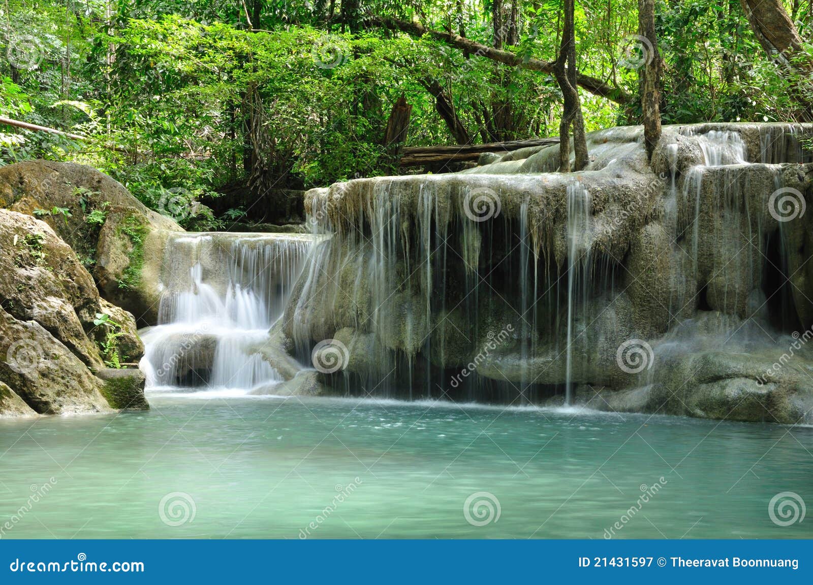 Eravan Waterfall, Kanchanabury, Thailand Stock Image - Image of green ...