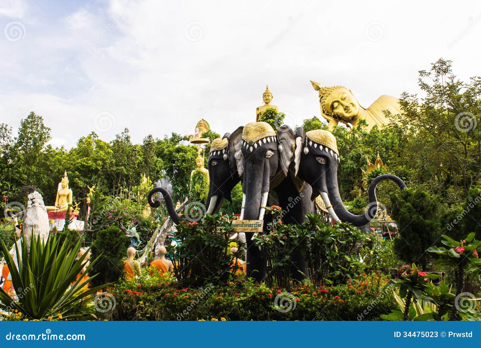 Erawan Statue ,Big Reclining Buddha and Standing Buddha Stock Image ...