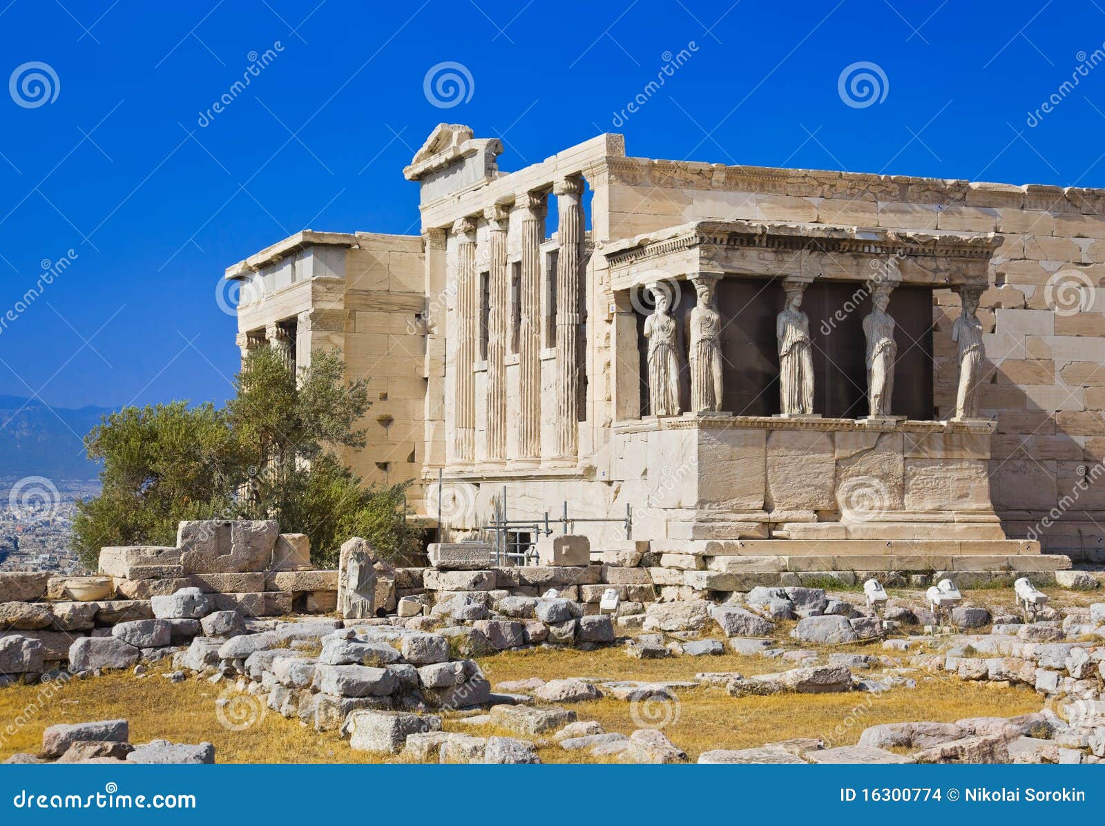 erechtheum temple in acropolis at athens, greece
