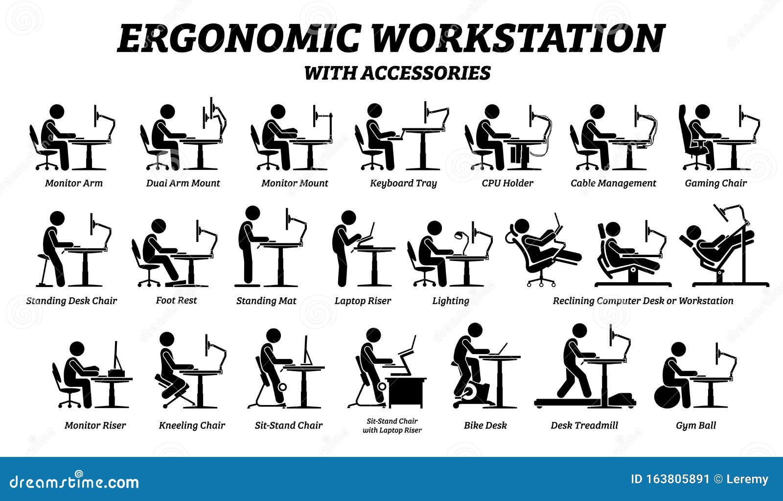 Ergonomic Computer Desk Workplace And Workstation Cliparts