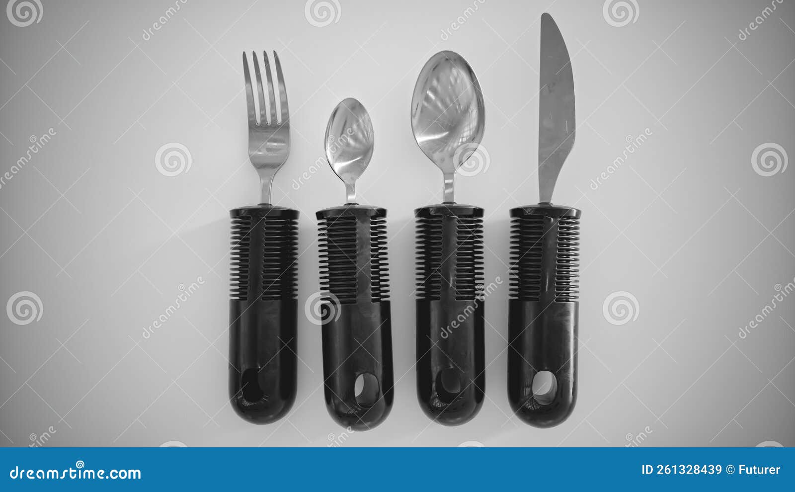 ergonomic cutlery for the elderly, with arthritis, parkinson's, apoplexy and the disabled - 3d rendering