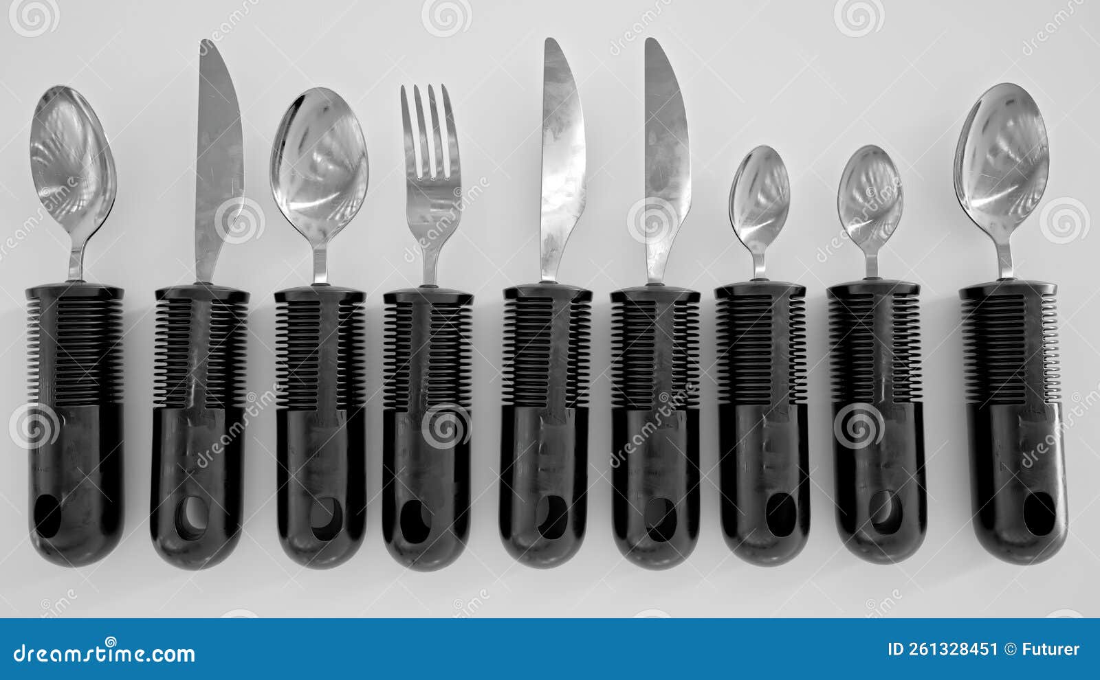 ergonomic cutlery for the elderly, with arthritis, parkinson's, apoplexy and the disabled - 3d rendering