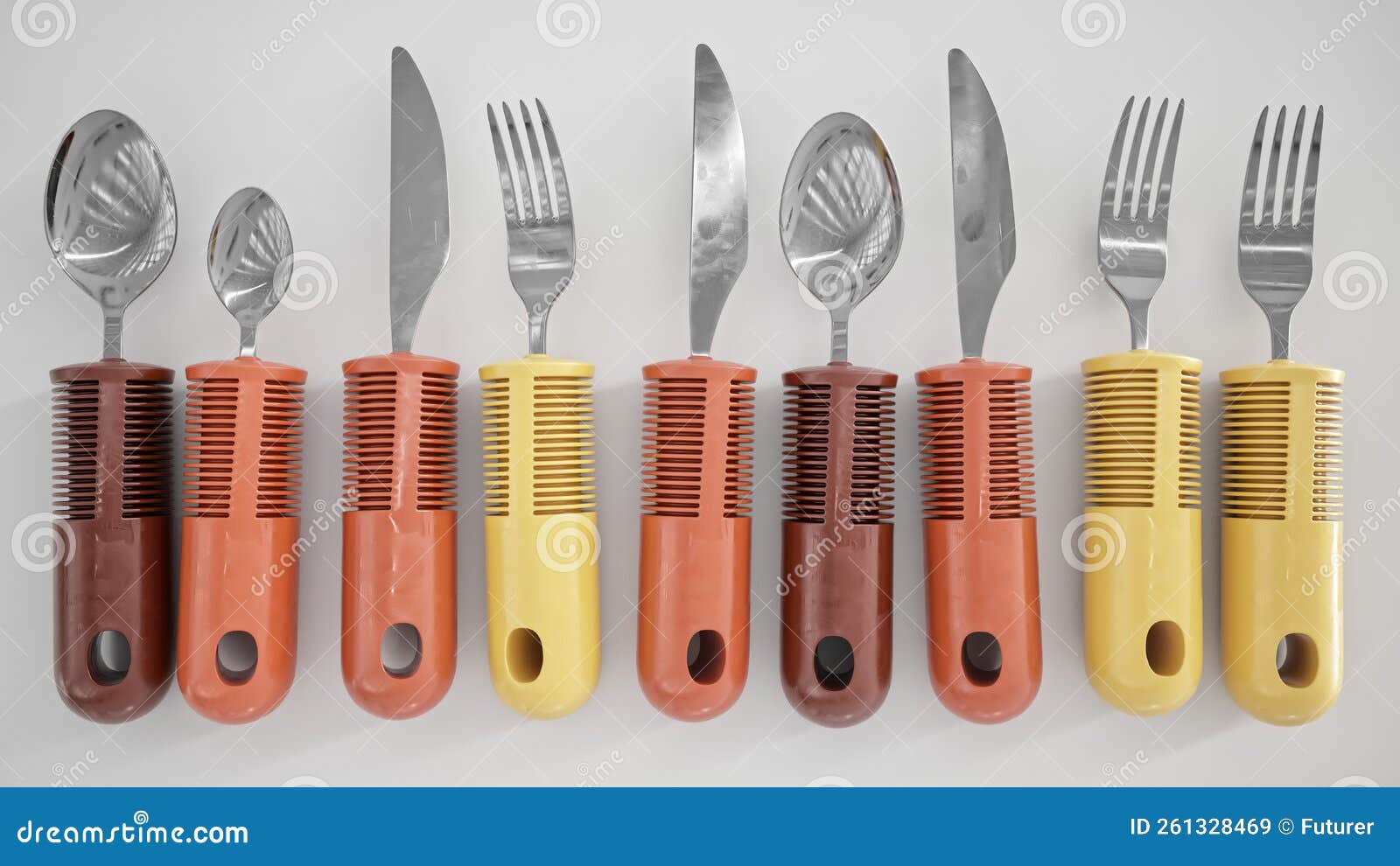 ergonomic cutlery for the elderly, with arthritis, parkinson's, apoplexy and the disabled - 3d rendering