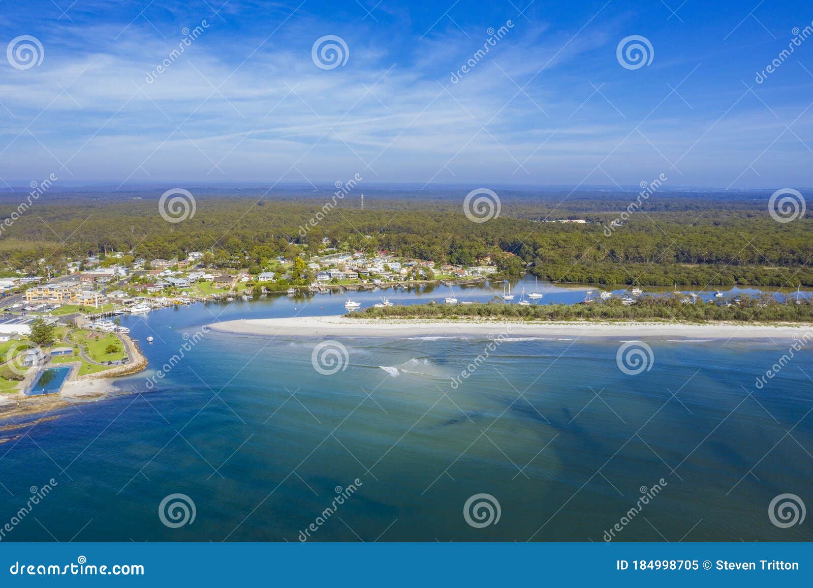 erial view of huskisson near jervis bay, nsw south coast, australia
