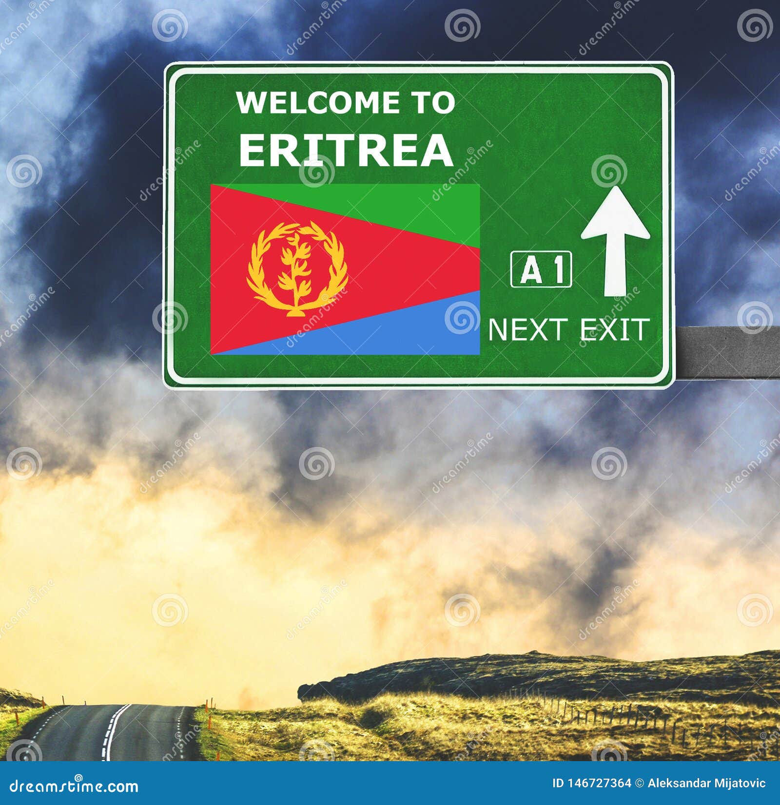  Eritrea  Road  Sign  Against Clear Blue Sky Stock Photo 