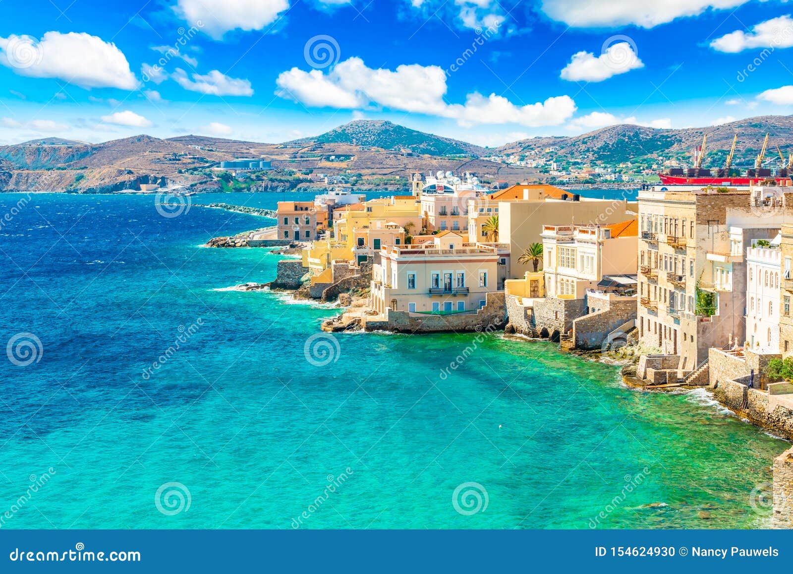 ermoupoli, syros, greece. colorful landscape.