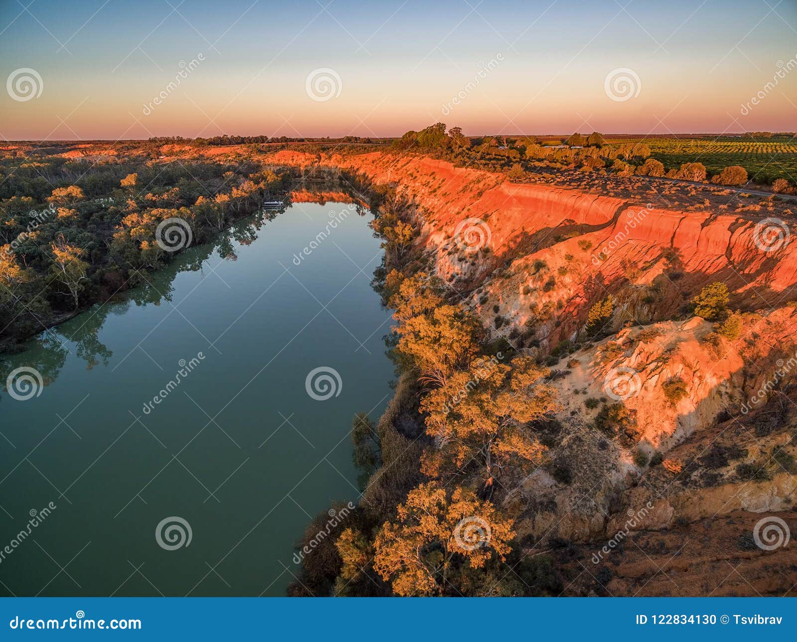 eroding sandstone cliffs over murray river.
