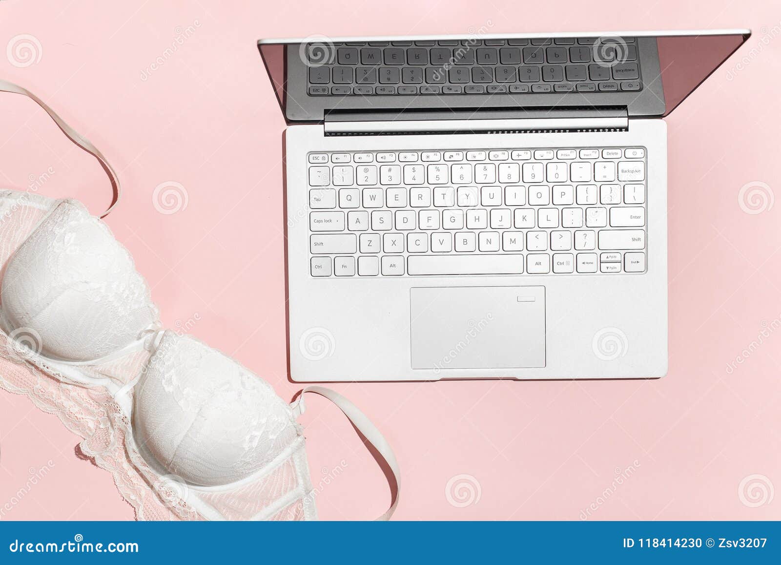 Erotic Chat, Virtual Sex Concept. White Bra Thrown on a Modern Laptop,  Against a Pink Background Stock Photo - Image of blog, chat: 118414230