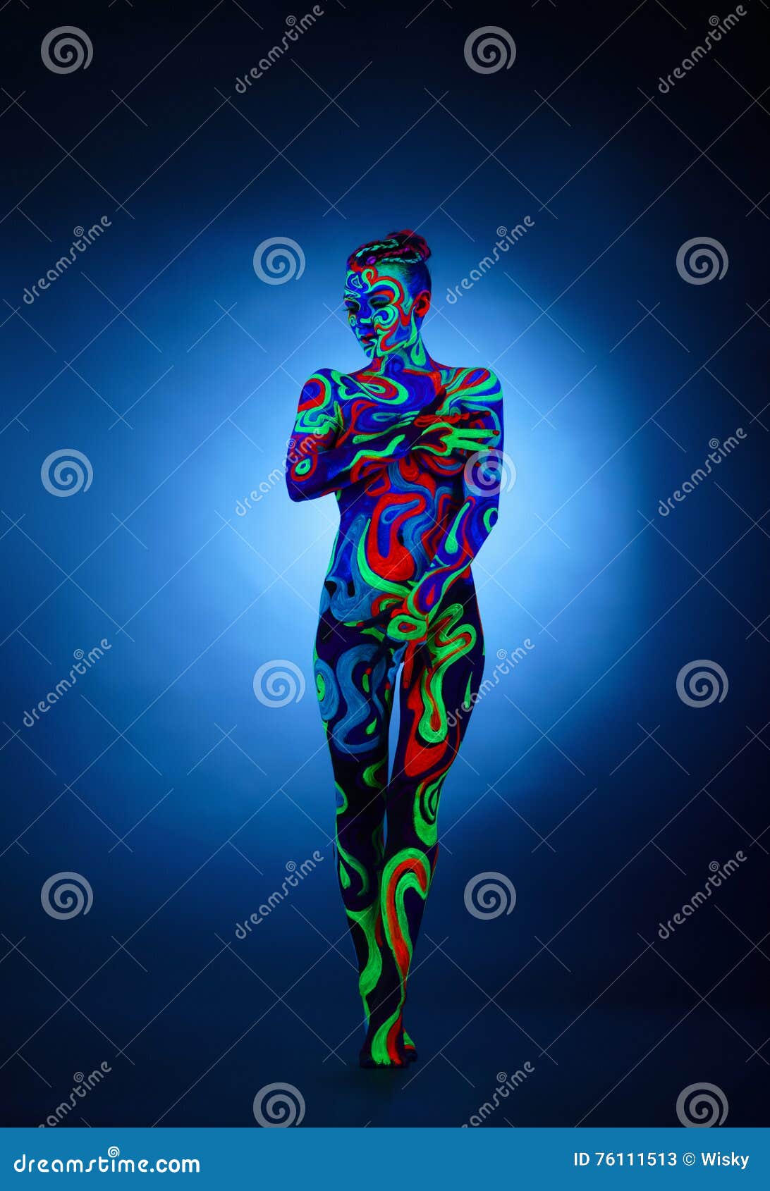 Erotica in Ultraviolet Light. Nude Girl Posing Stock Image - Image of body, clubbing: 76111513