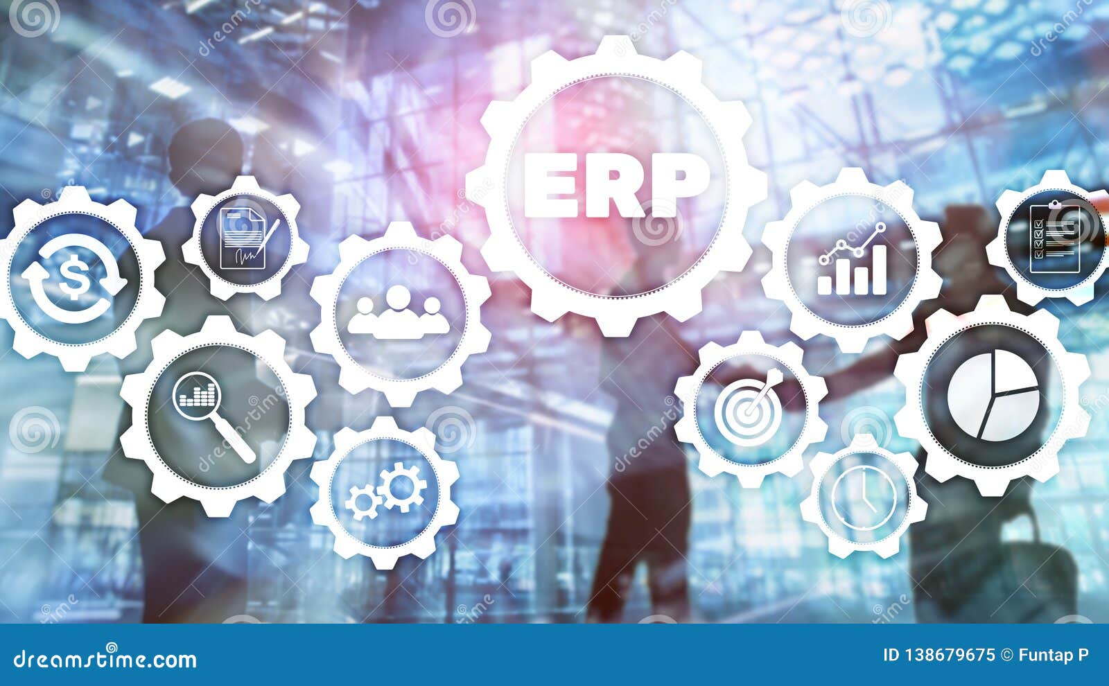 ERP System, Enterprise Resource Planning on Blurred Background