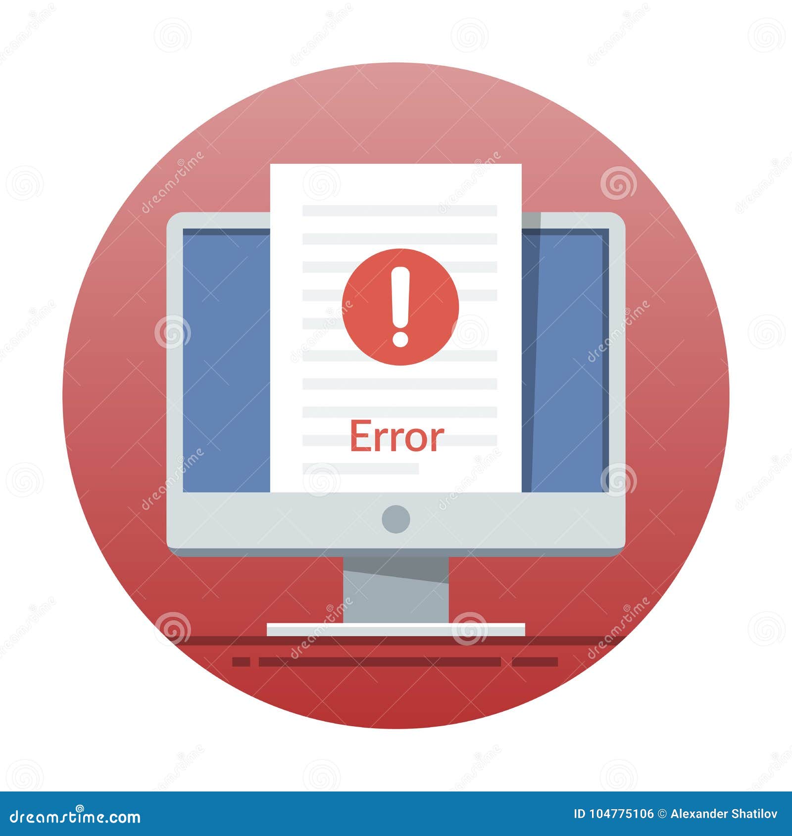 Error Icon on the Monitor Screen. Flat Vector Illustration for Mobile