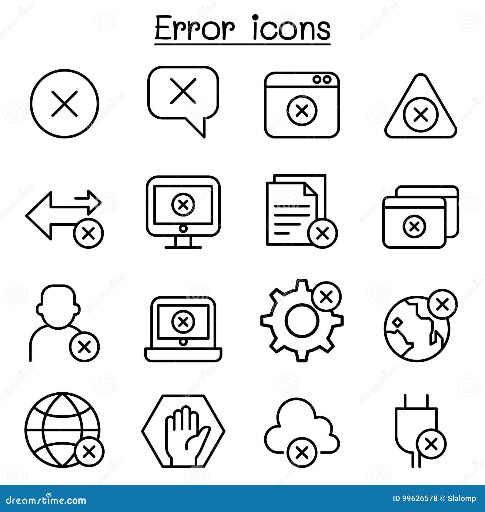 error icon set in thin line style