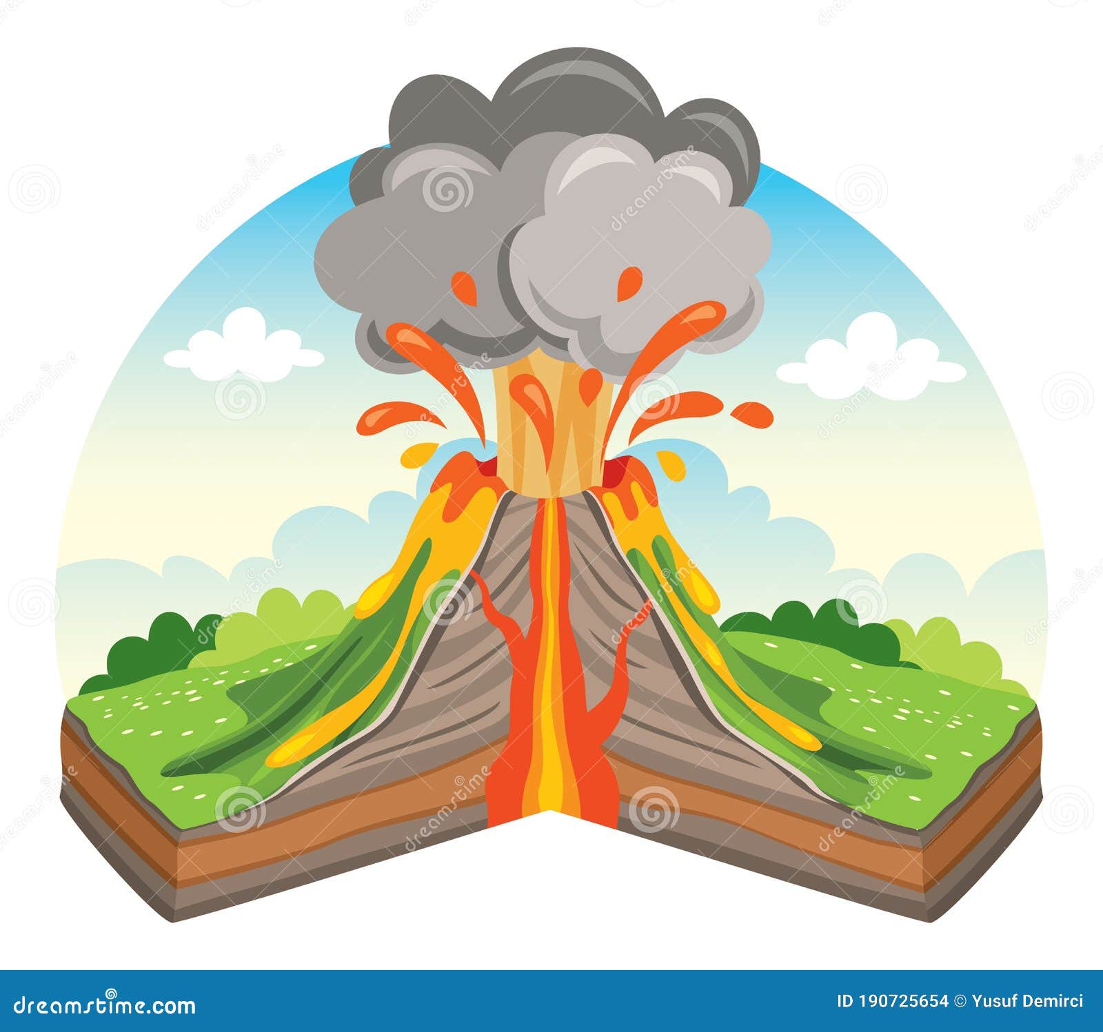 Erupción Volcánica Y Dibujo De Lava Ilustración del Vector - Ilustración de  estallar, cubo: 190725654