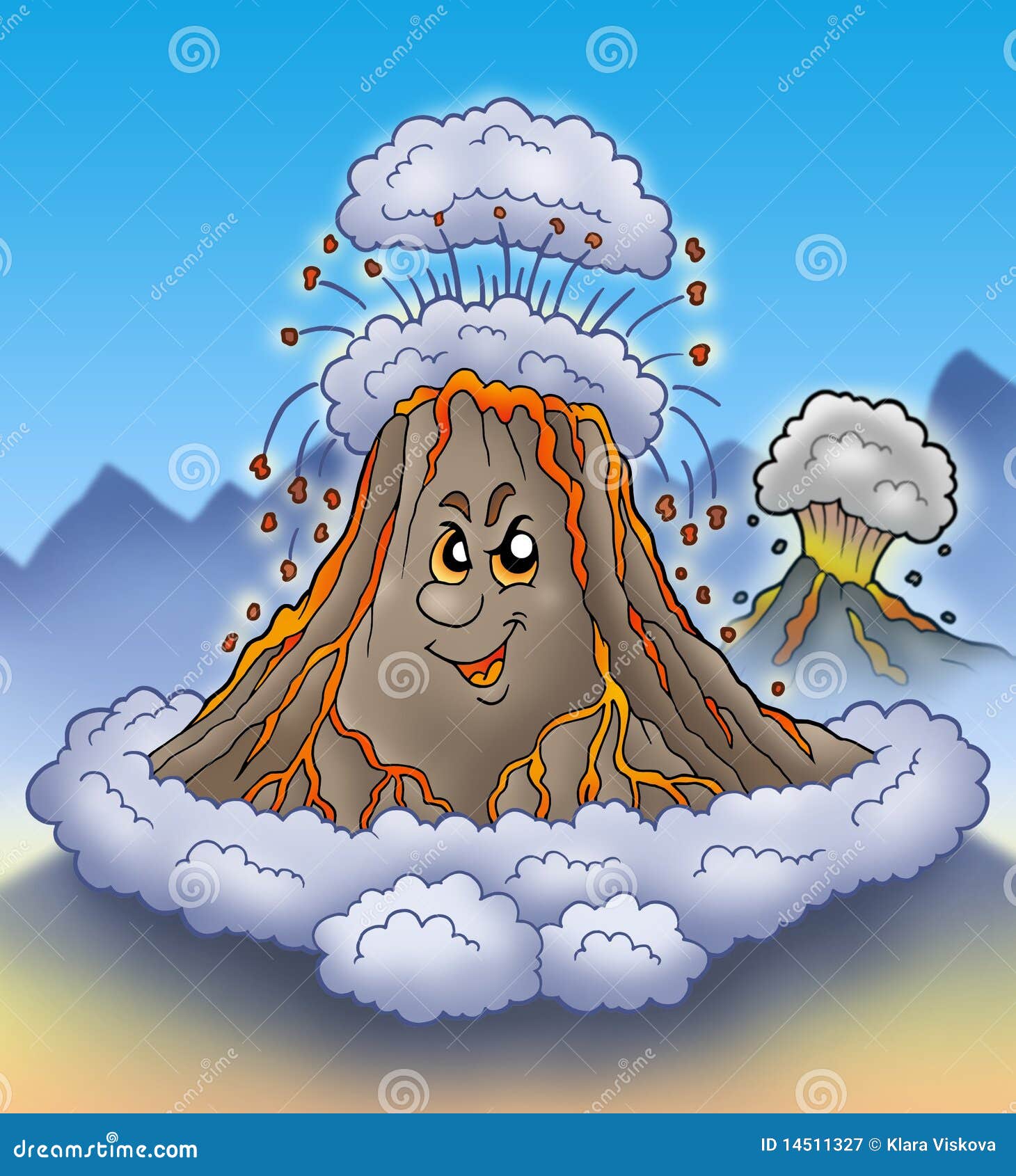 erupting cartoon volcano