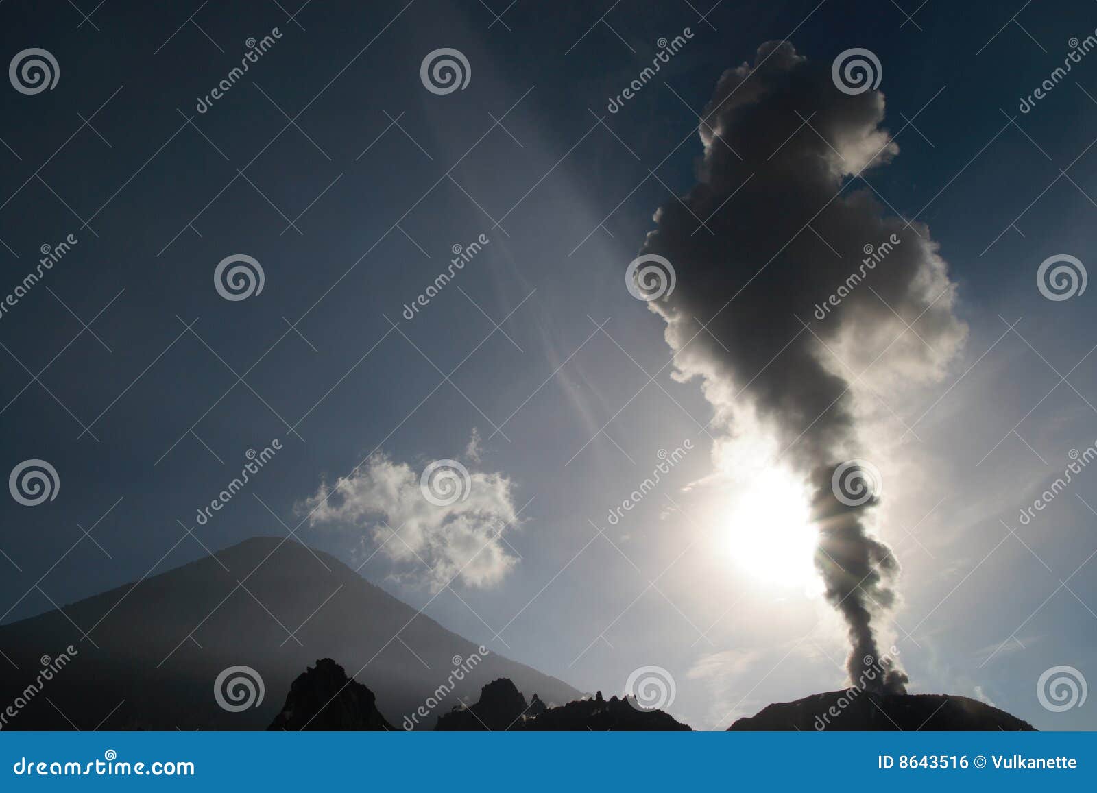 erupting santiaguito with santa maria volcano