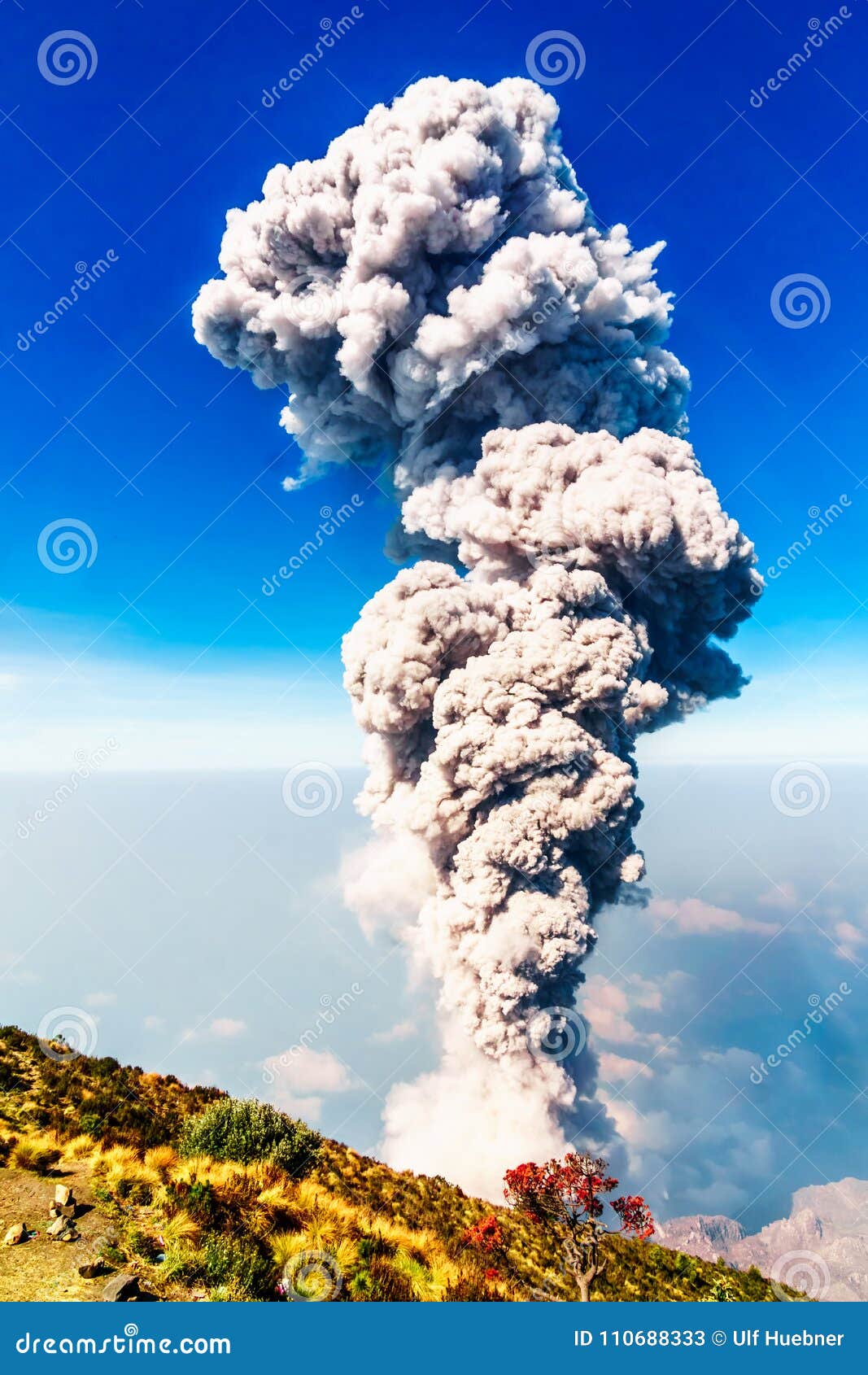 eruption on volcano santiaguito from santa maria in guatemala