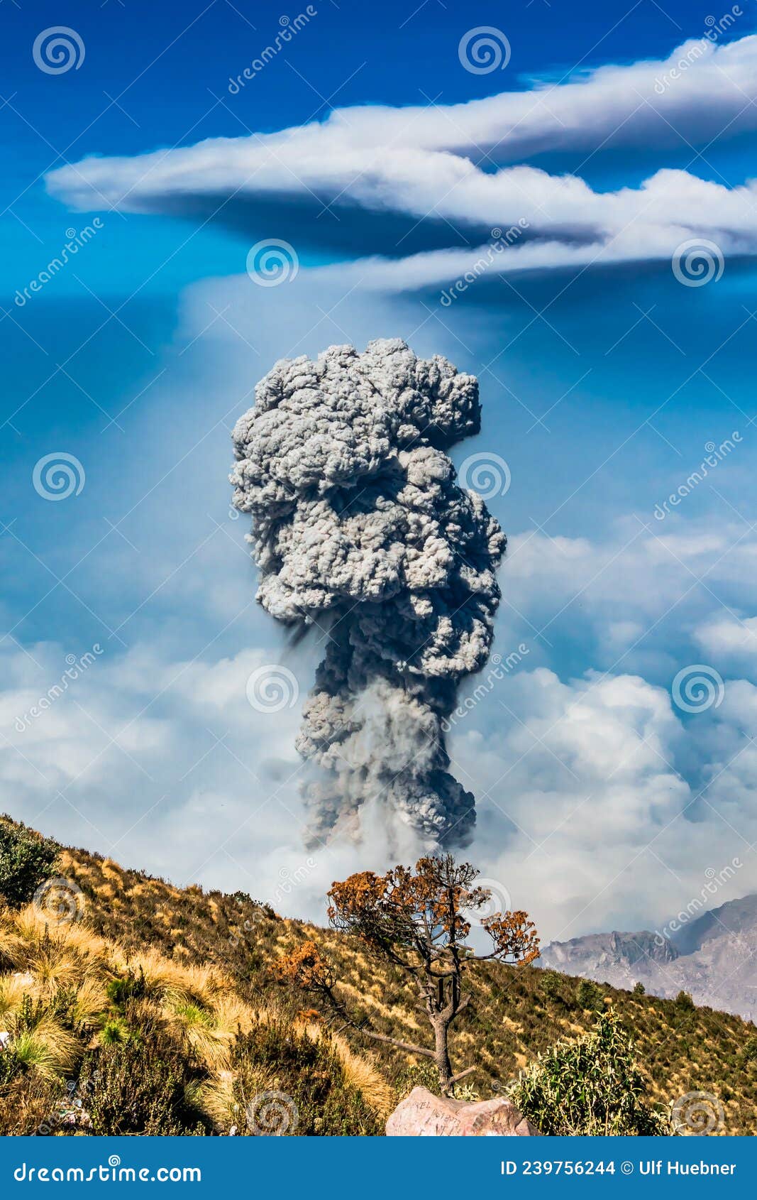 eruption of volcanoe santiaguito from santa maria by quetzaltenango in guatemala