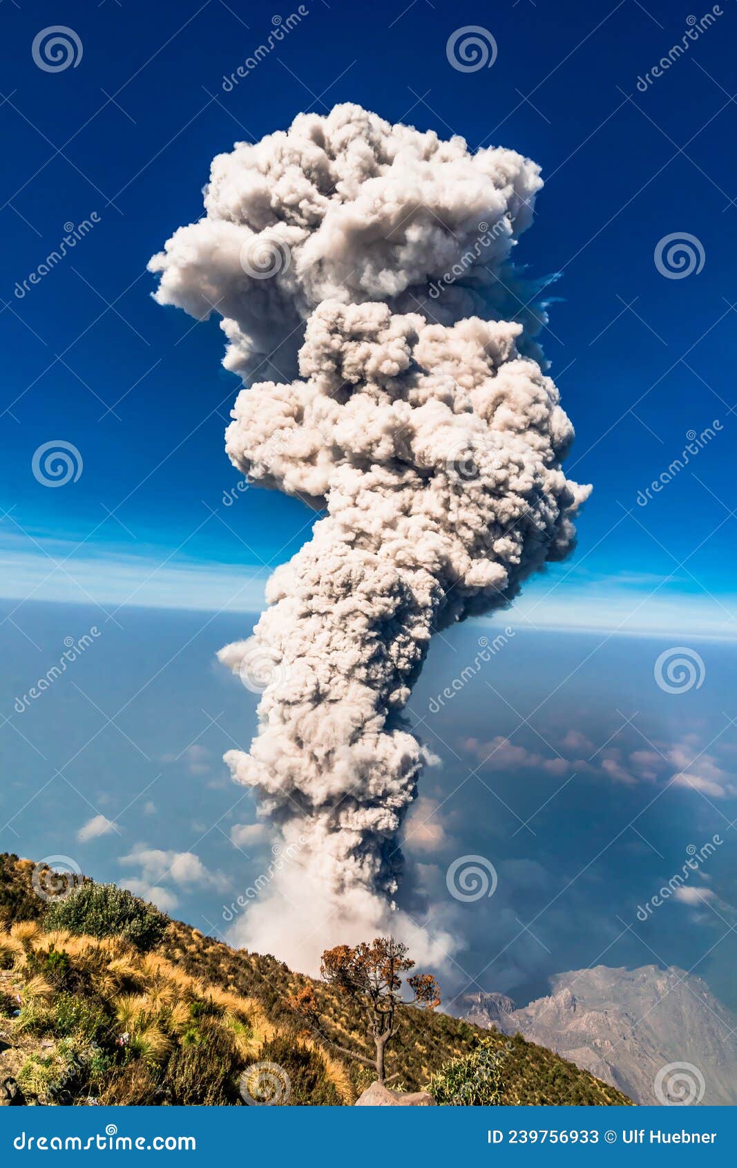 eruption of volcanoe santiaguito from santa maria by quetzaltenango in guatemala